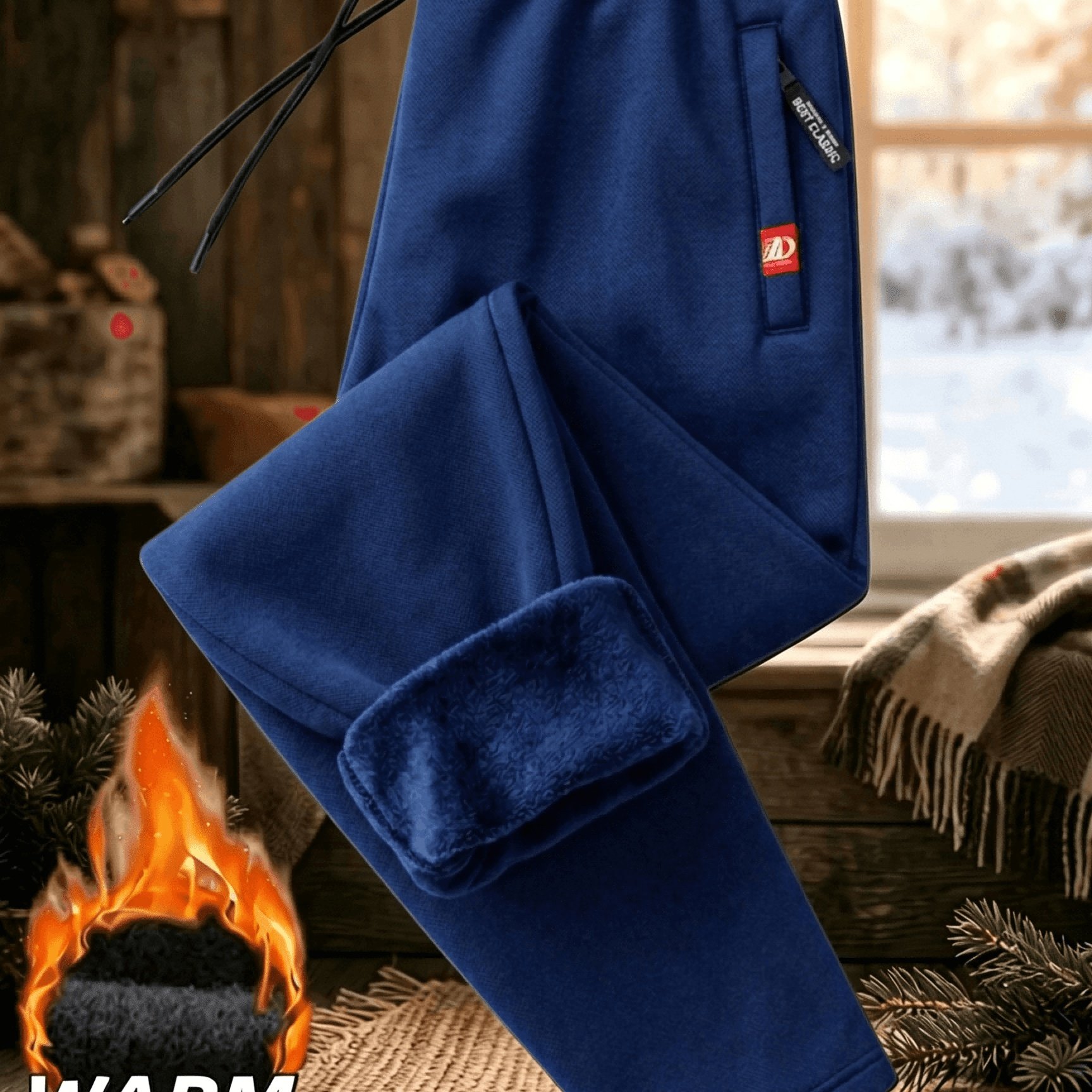 TEMU Trousers For Men High Quality | Men's Thermal Outdoor Pants With Zipper Pockets & Adjustable Waist - Brushed Warm Straight Trousers Suitable For