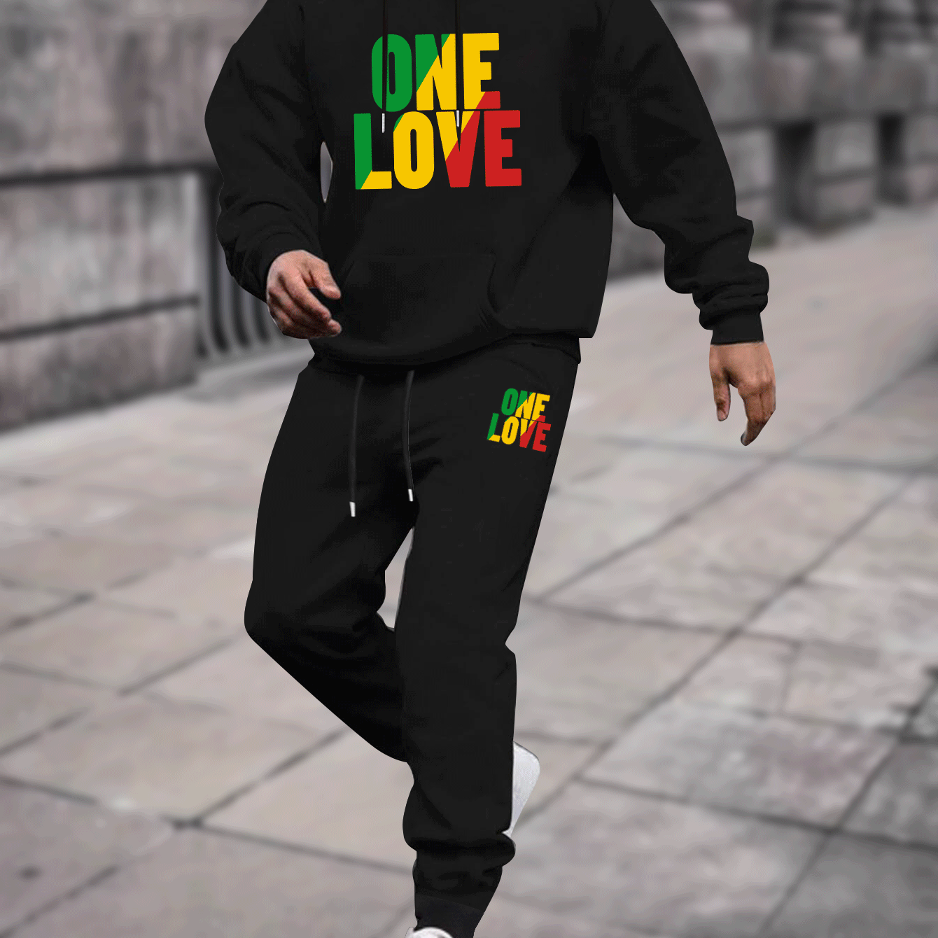 TEMU Ensemble Décontracté pour Homme 2pcs: Sweat à Capuche Tendance & Pantalon de Survêtement à Imprimé Géométrique - Tissu Confortable et Extensible