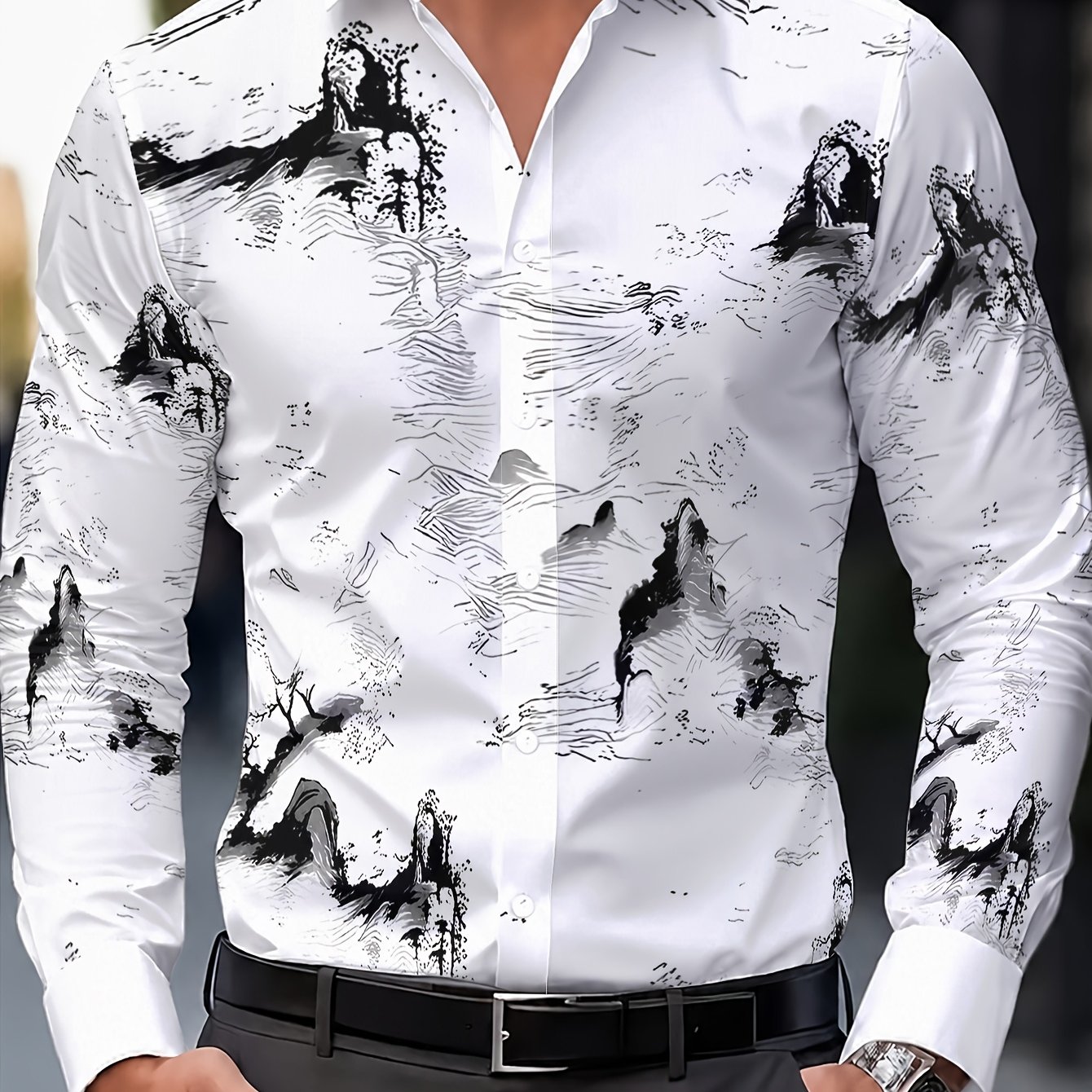 TEMU [printed Design - Not Textured] [printed Design - Not Textured] Men's Casual Long Sleeve Shirt