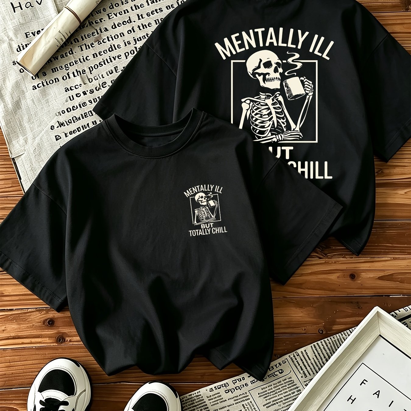 Image of Women's Summer T-shirt Skeleton ' Ill But ' Gothic Streetwear Oversized Casual
