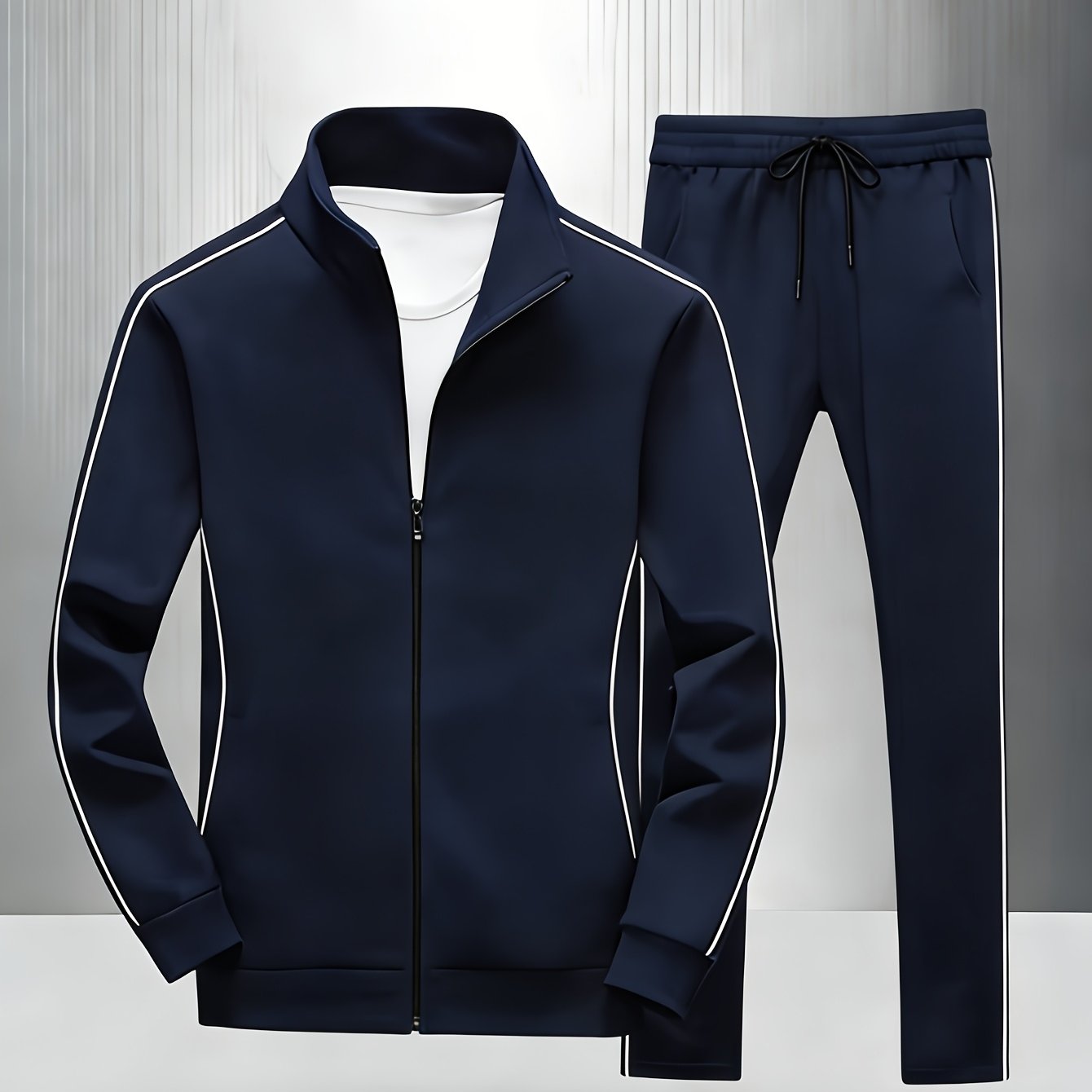 Image of Men's Polyester Sports Suit Stand Collar Zipper Cardigan Trousers Two-piece Casual Sportswear Suitable For Daily Fitness Wear