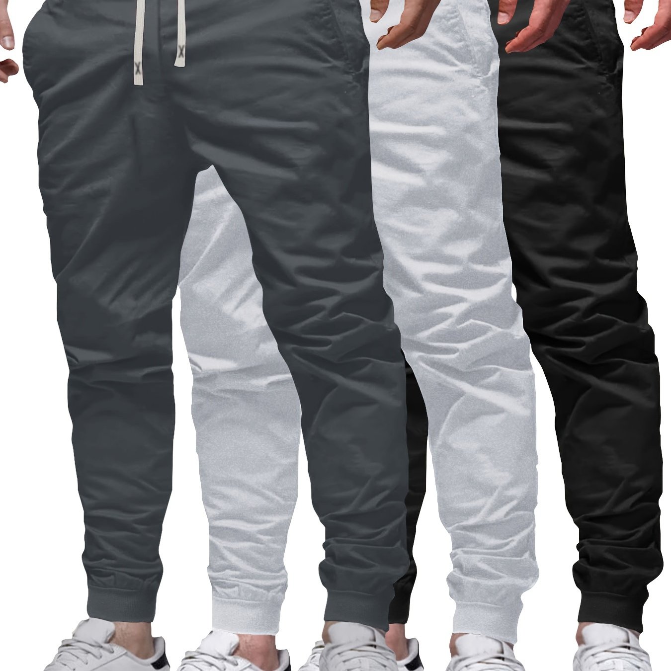 TEMU 3pcs Solid Color Men's Regular Fit Jogger Sweatpants With Drawstring And Pockets, Chic And Trendy Trousers For Spring And Autumn Outdoors And Sports Wear