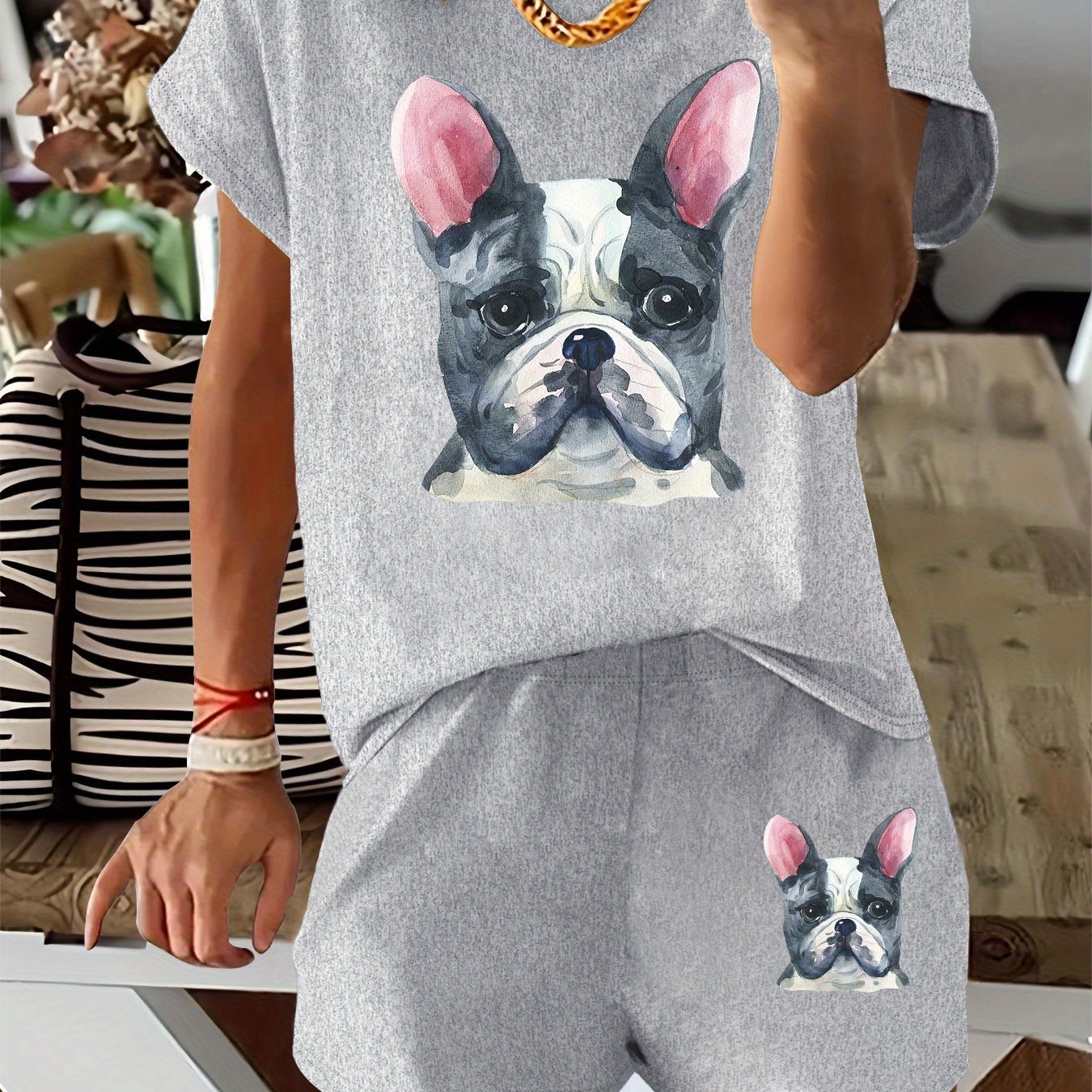 TEMU Graphic Print Two-piece Set, Short Sleeve T-shirt And Shorts, Women's Clothing