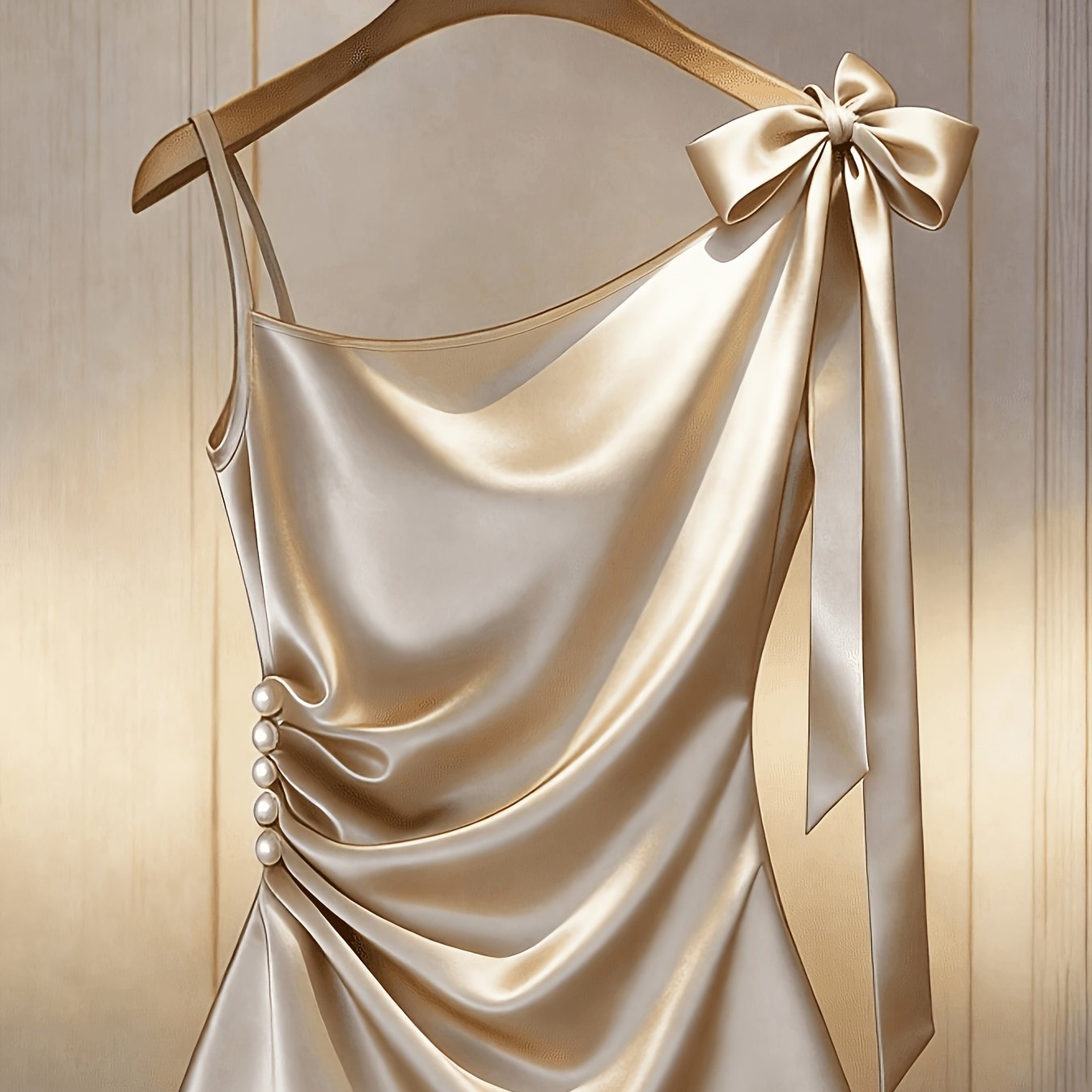 TEMU Women's Elegant Champagne Satin Asymmetrical Camisole Tank Top For Summer