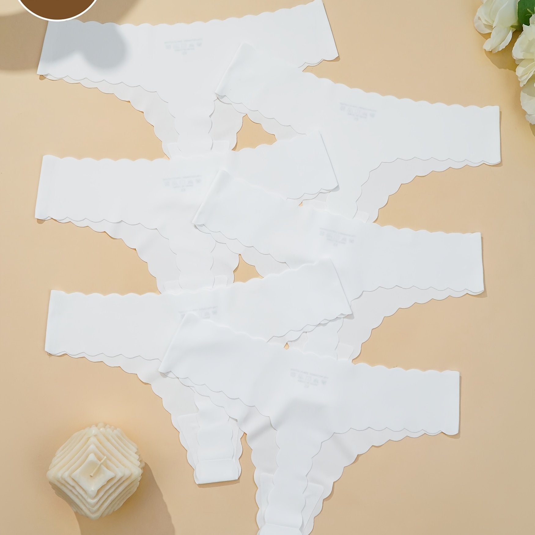 Image of 6-pack Solid Scallop Trim Seamless Thongs, Comfy And Breathable Intimates Panties, Women's Lingerie And Underwear