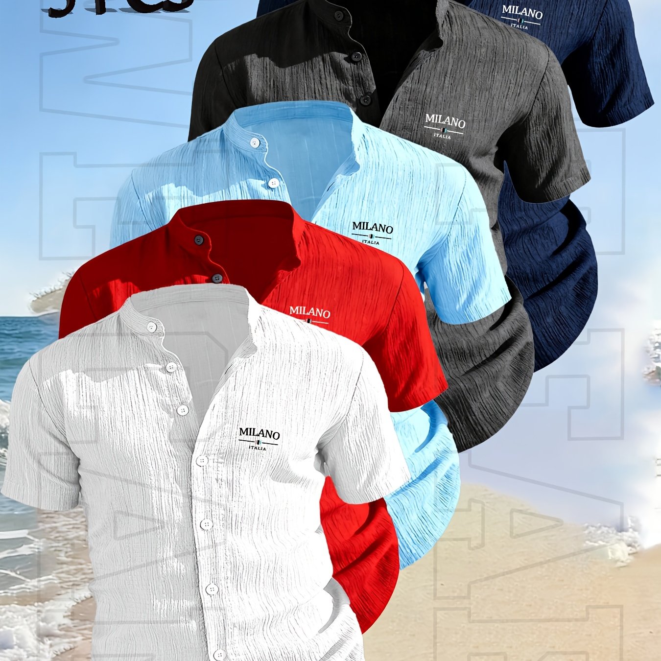 TEMU Rose Obm 5pcs - Men's Summer Short-sleeve Shirt - A Lightweight And Breathable Solid-color Button-up Casual Shirt With A Collar Design, Machine