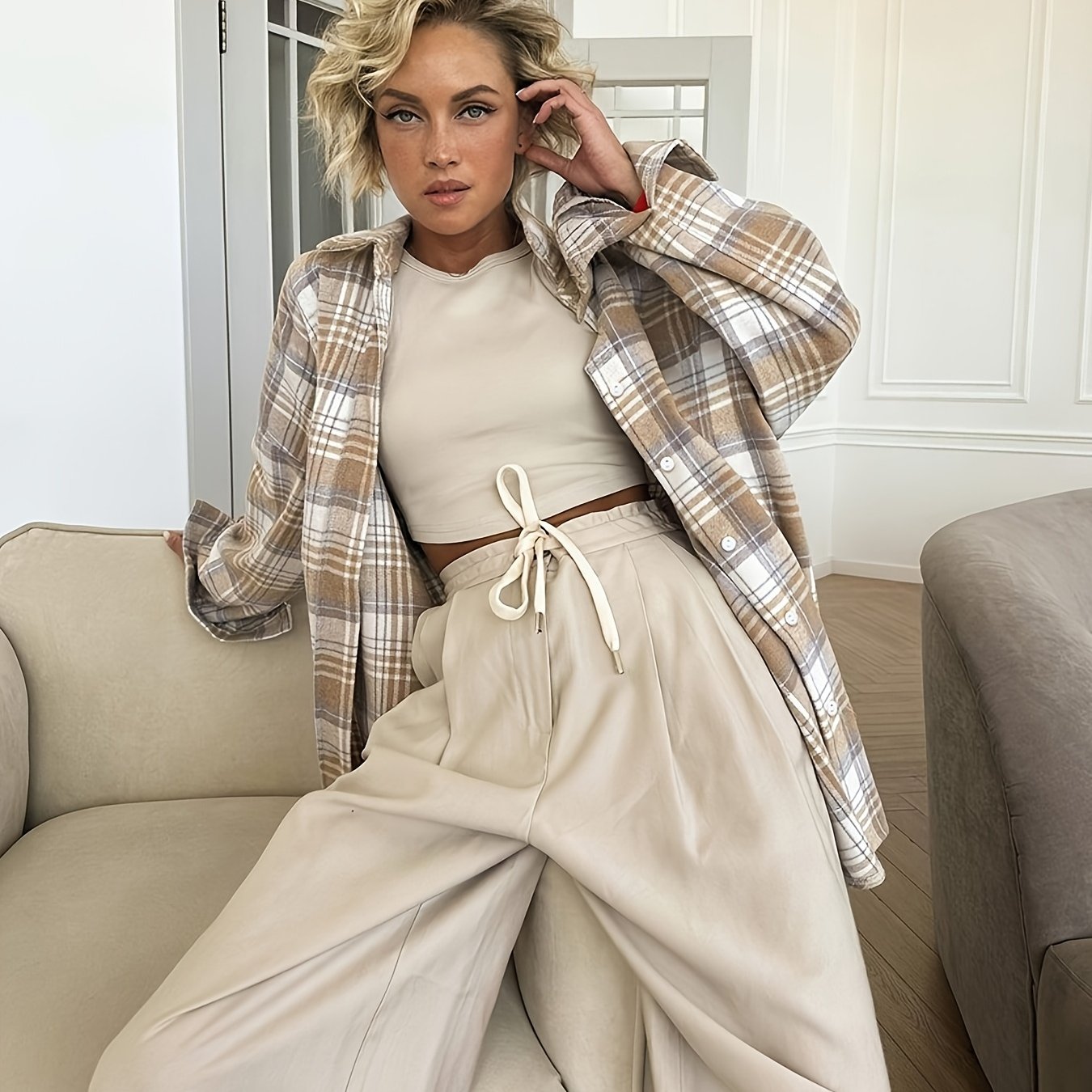 Image of Autumn Retro Fashion Shirt For Women, Loose, Oversize Long-sleeved Lapel Shirt Jacket For Women, Casual, Home