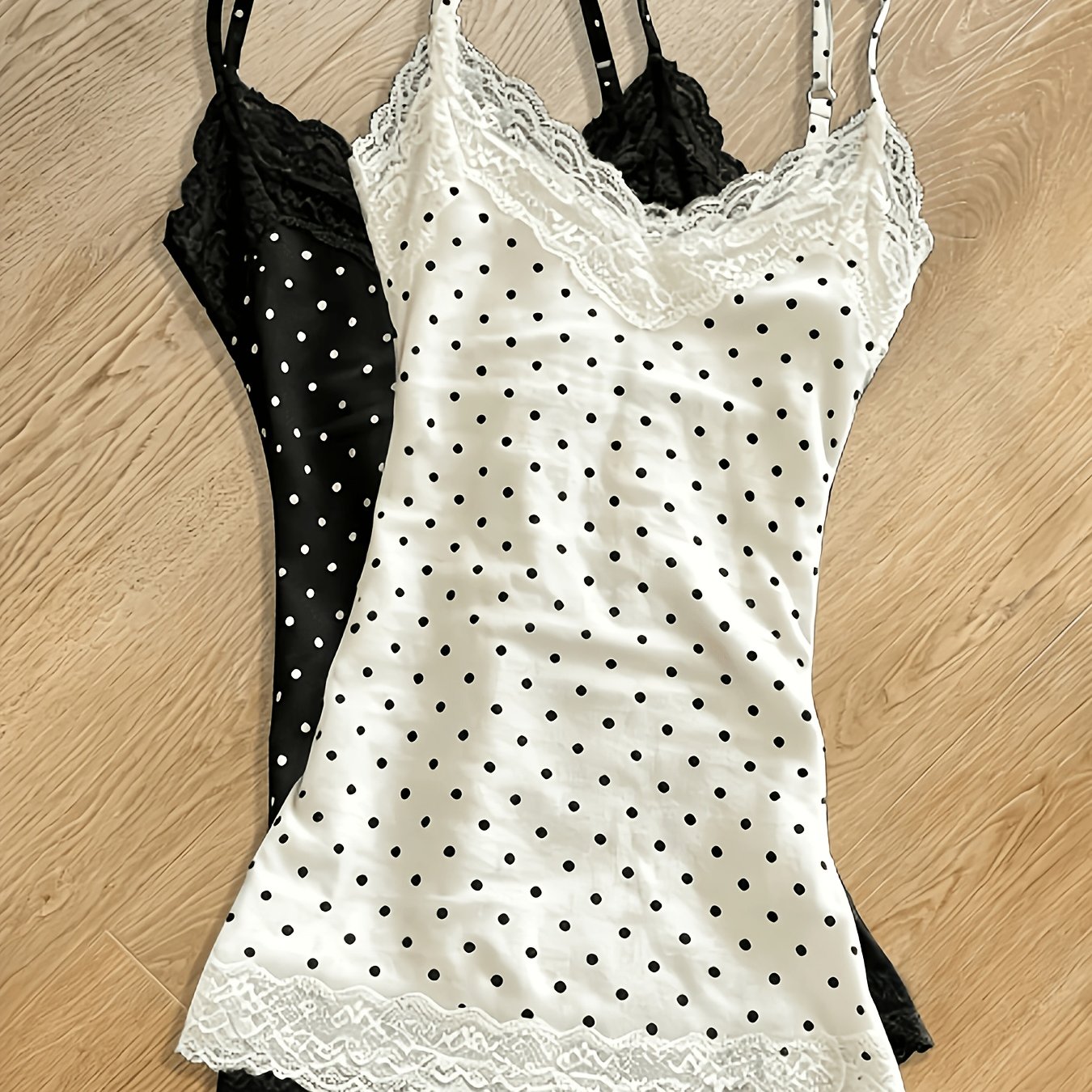TEMU Women's Summer Easy Casual Sexy Y2k Style Polka Dot Printed Lace Camisole 2pcs Set