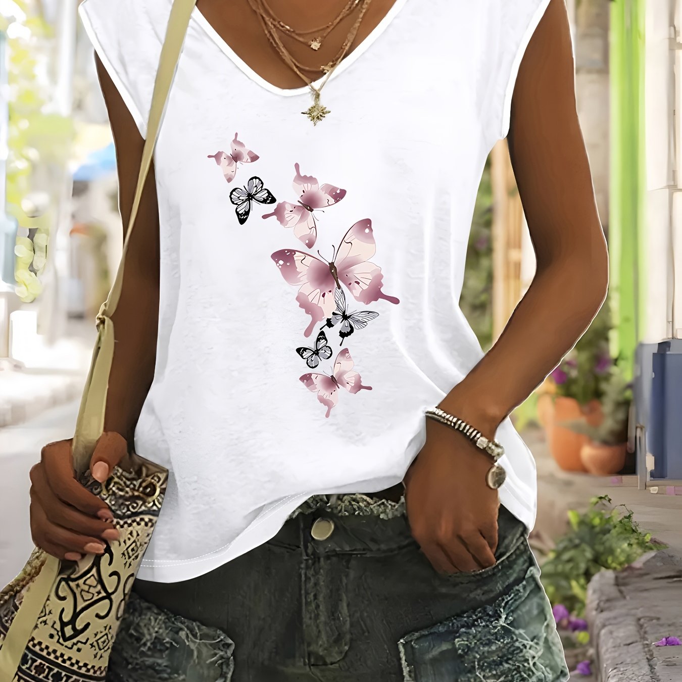 E-shop Damen-Langarmshirt in Übergröße, Tanktop mit Buchstaben-Print in Übergröße, ärmelloses Freizeit-Top für Sommer & Frühling, Damenbekleidung in