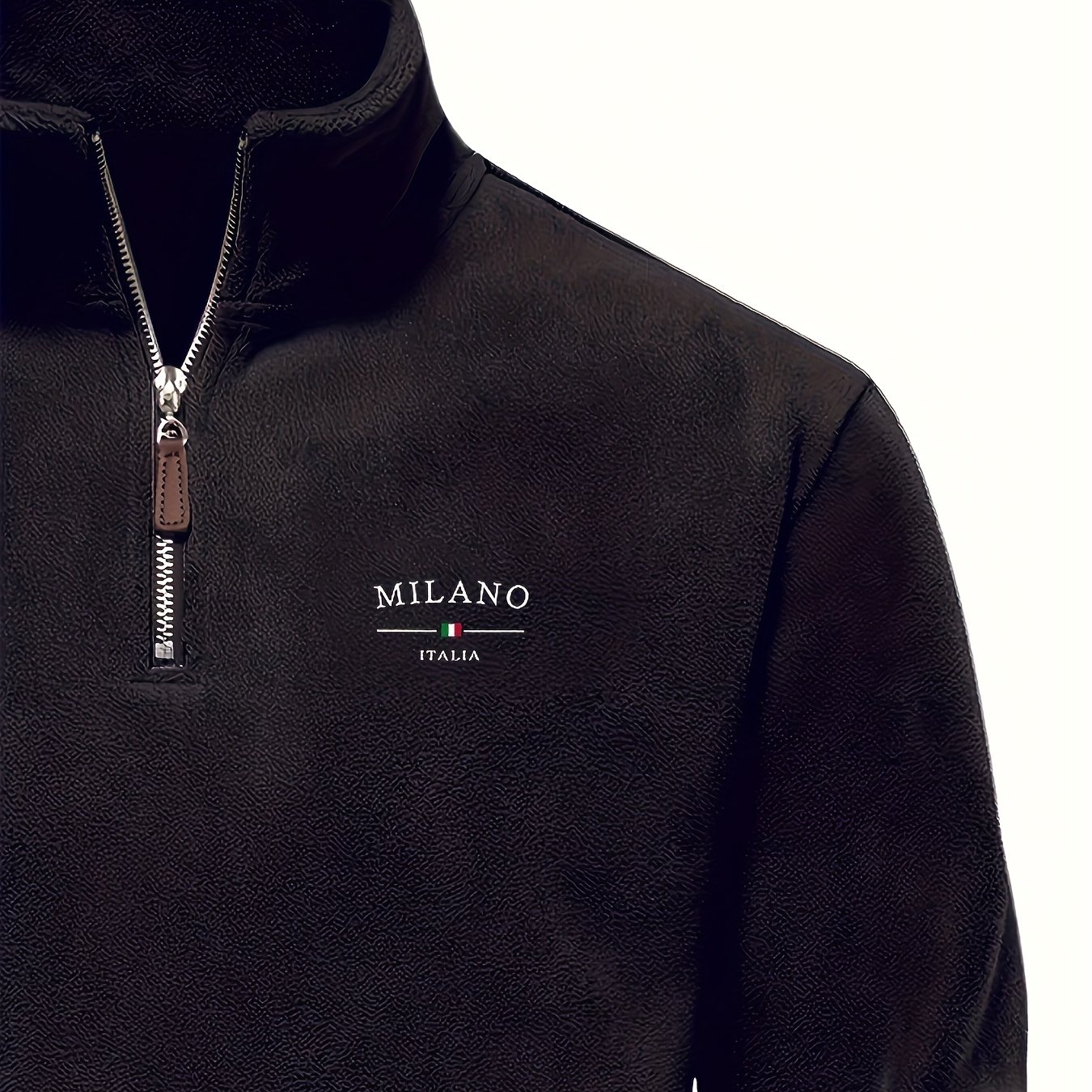 TEMU Men's Embroidered Logo Half-zip Sweatshirt | Warm, Casual Stand Collar With Geometric Patterns, Metal Zipper, Long Sleeves, Machine Washable,