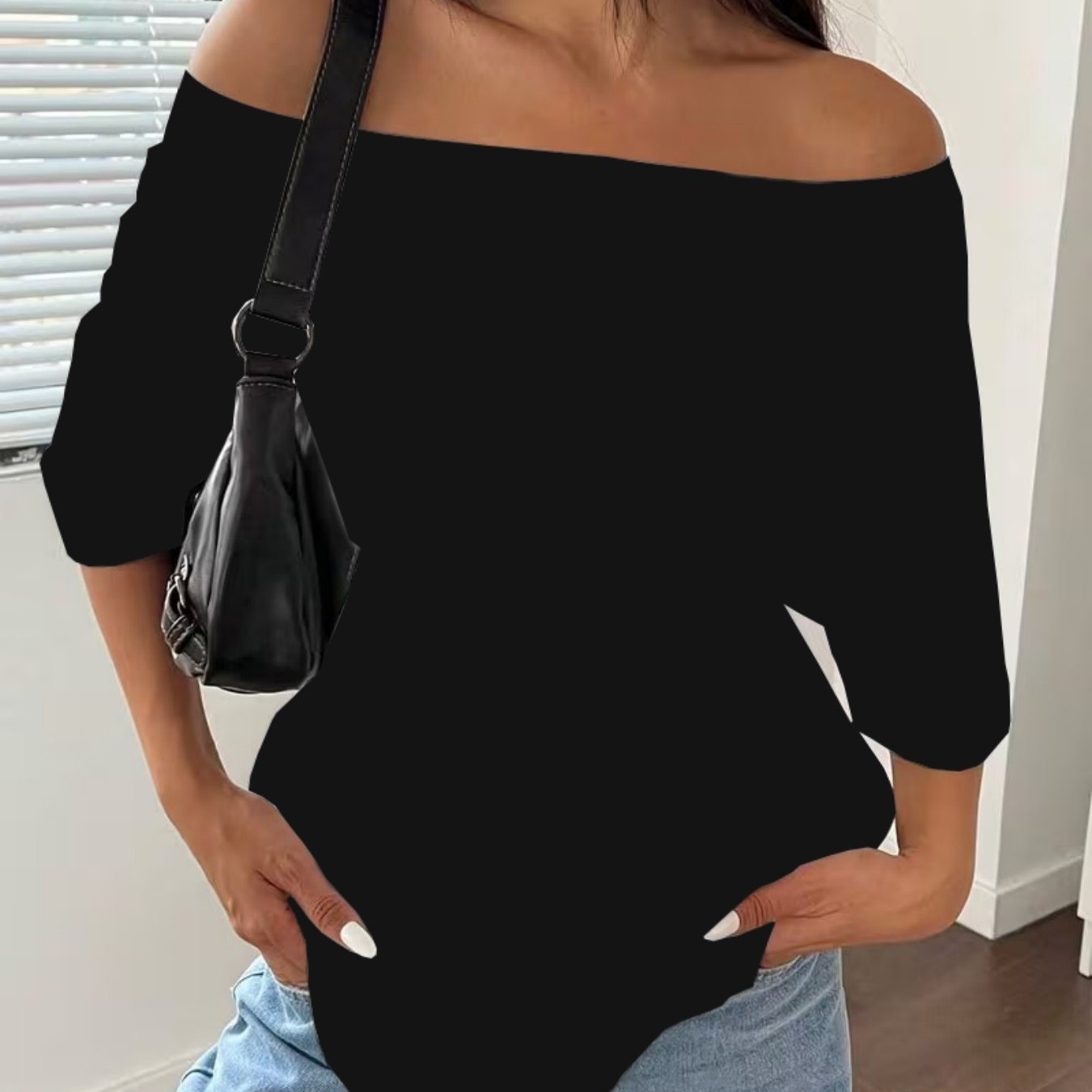 E-shop Europäisches amerikanisches Damen-Sommer-T-Shirt, locker geschnitten, schulterfrei, ein Schultergurt, Kurzarm, lässiges , vielseitig , lockere