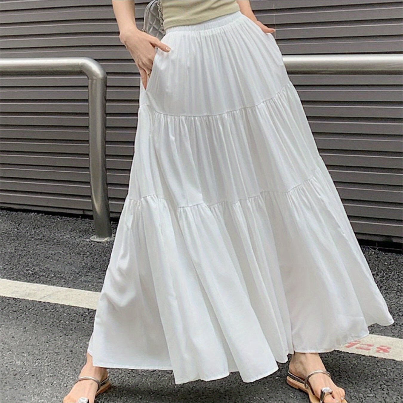 TEMU Elastic Waist Cake Skirt Long Large Hem Skirt Women Sense Skirt