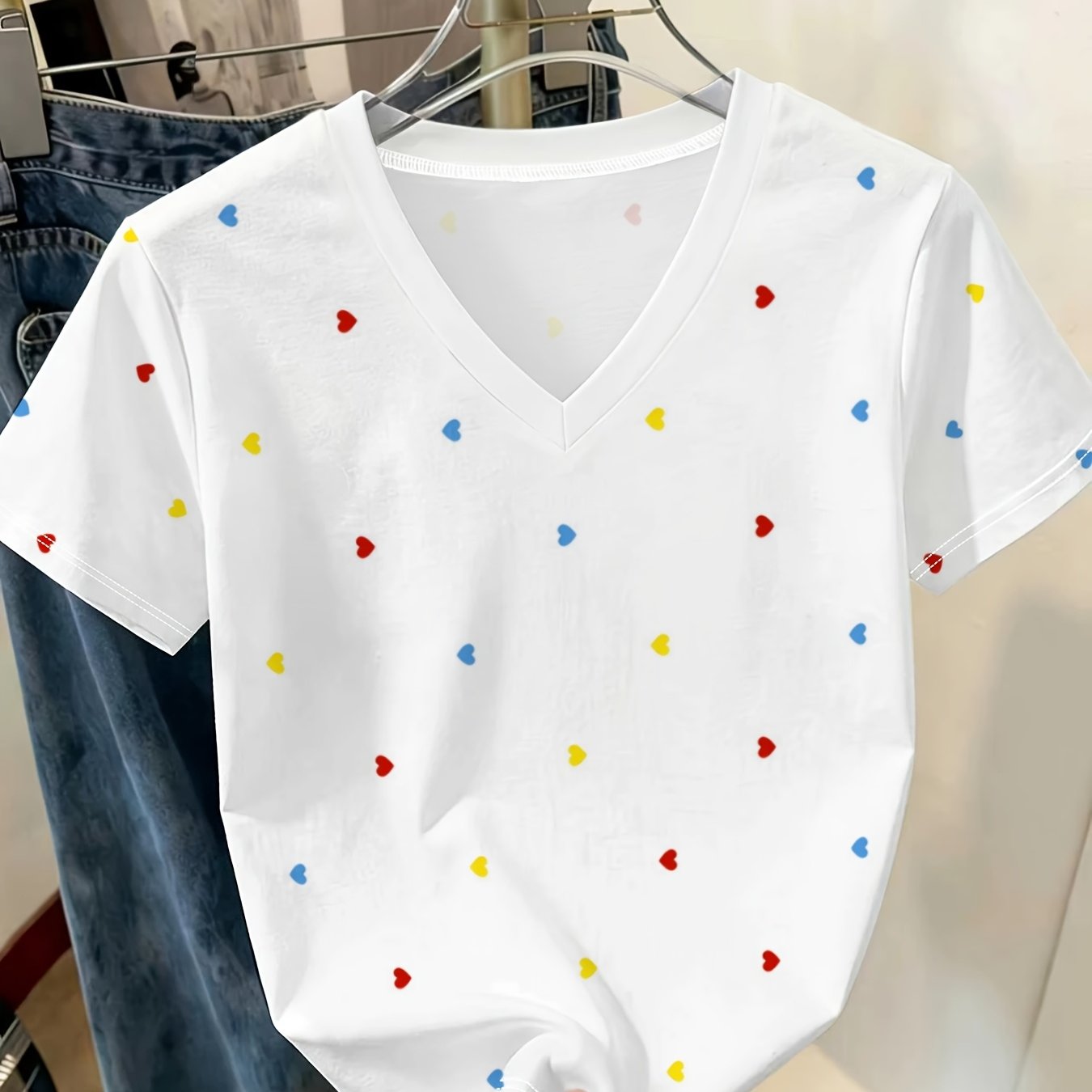 TEMU Women's Printed V-neck Short Sleeve T-shirt, Casual Comfortable Versatile