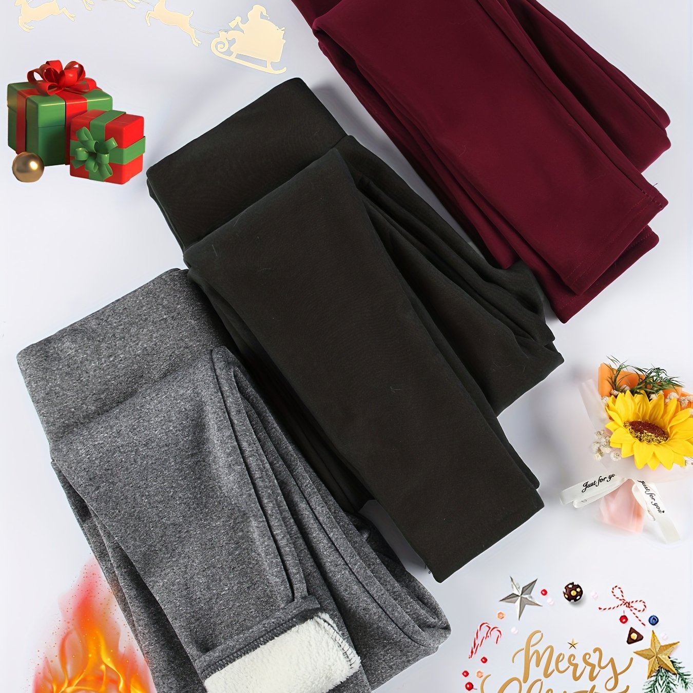 3pcs -lined Solid Color Leggings, Autumn/winter Casual Warm High-waist Stretch Leggings, Women's Fashion Apparel