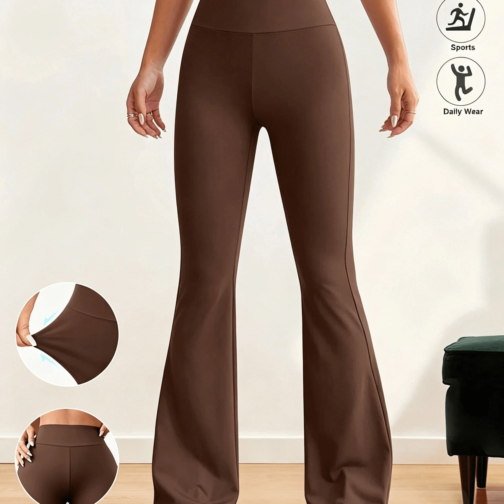TEMU Pantalones acampanados de cintura con micro-flare para abdominoplastia y levantamiento de caderas, pantalones acampanados sin costuras de secado