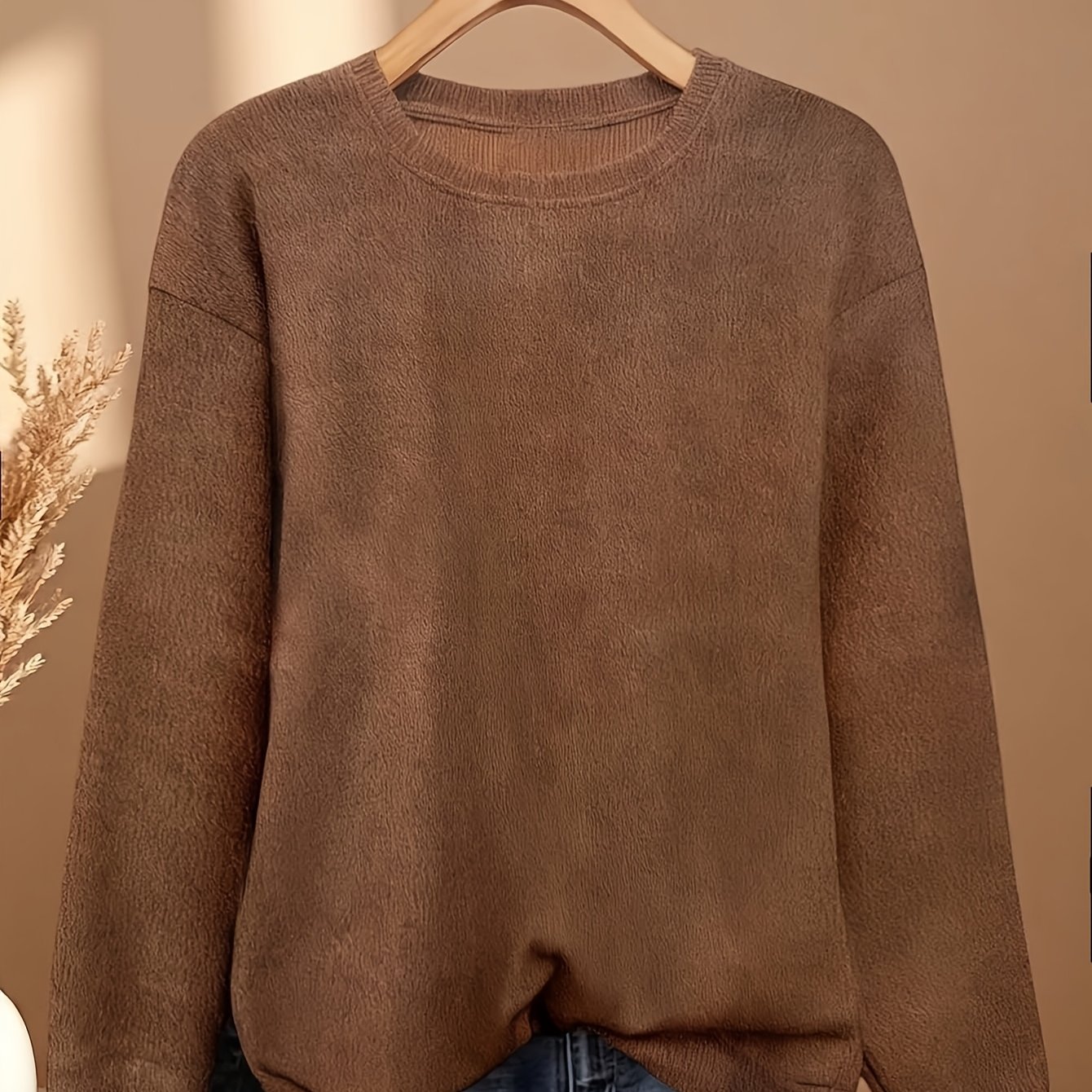 TEMU Plus Size, Women's Large Sweater Sweater - Soft Warm Winter Sweater Suitable For - Wear, Round Neck Solid Color -compatible Top (machine