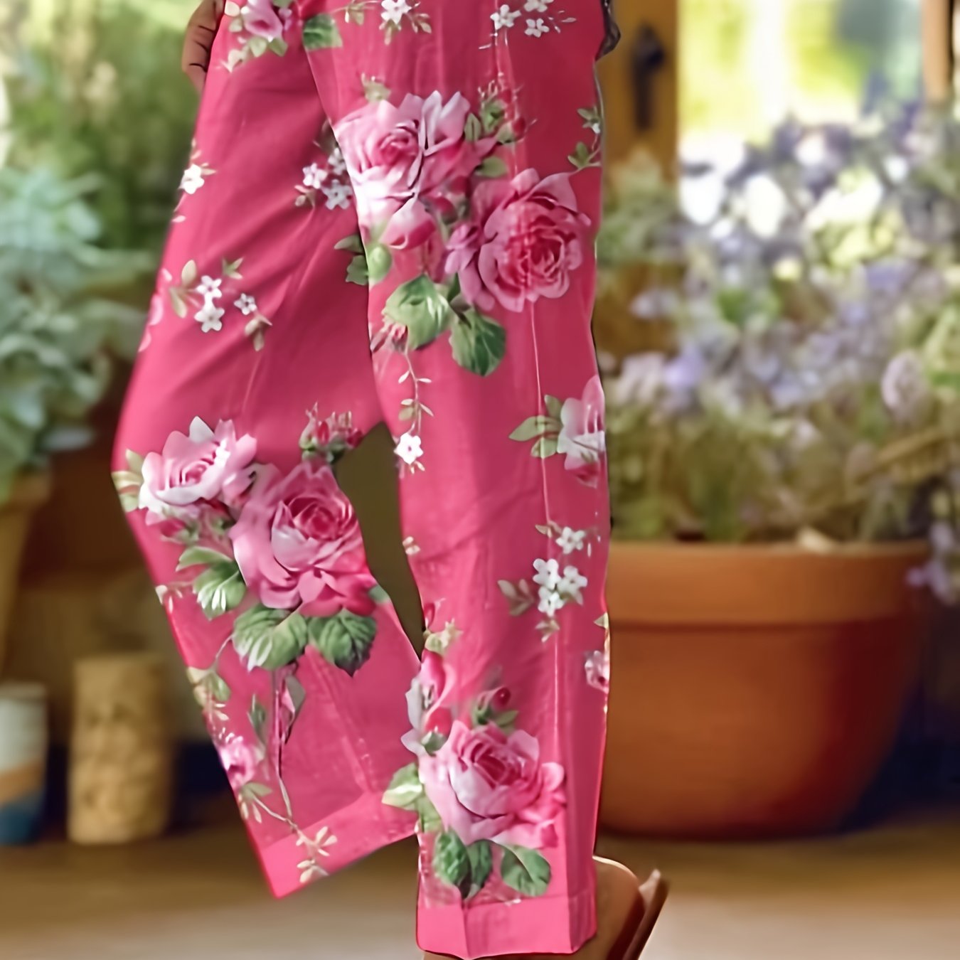 Image of Ys021482 Spring/summer Women's Random Print Red Floral Print Pants