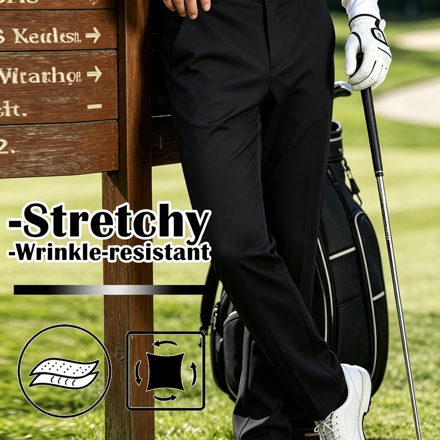TEMU Men's Slim-fit Stretch Golf Trousers, Straight-leg Cut For Swinging; Suitable For Golf Courses, Business Offices, And Daily Commutes.