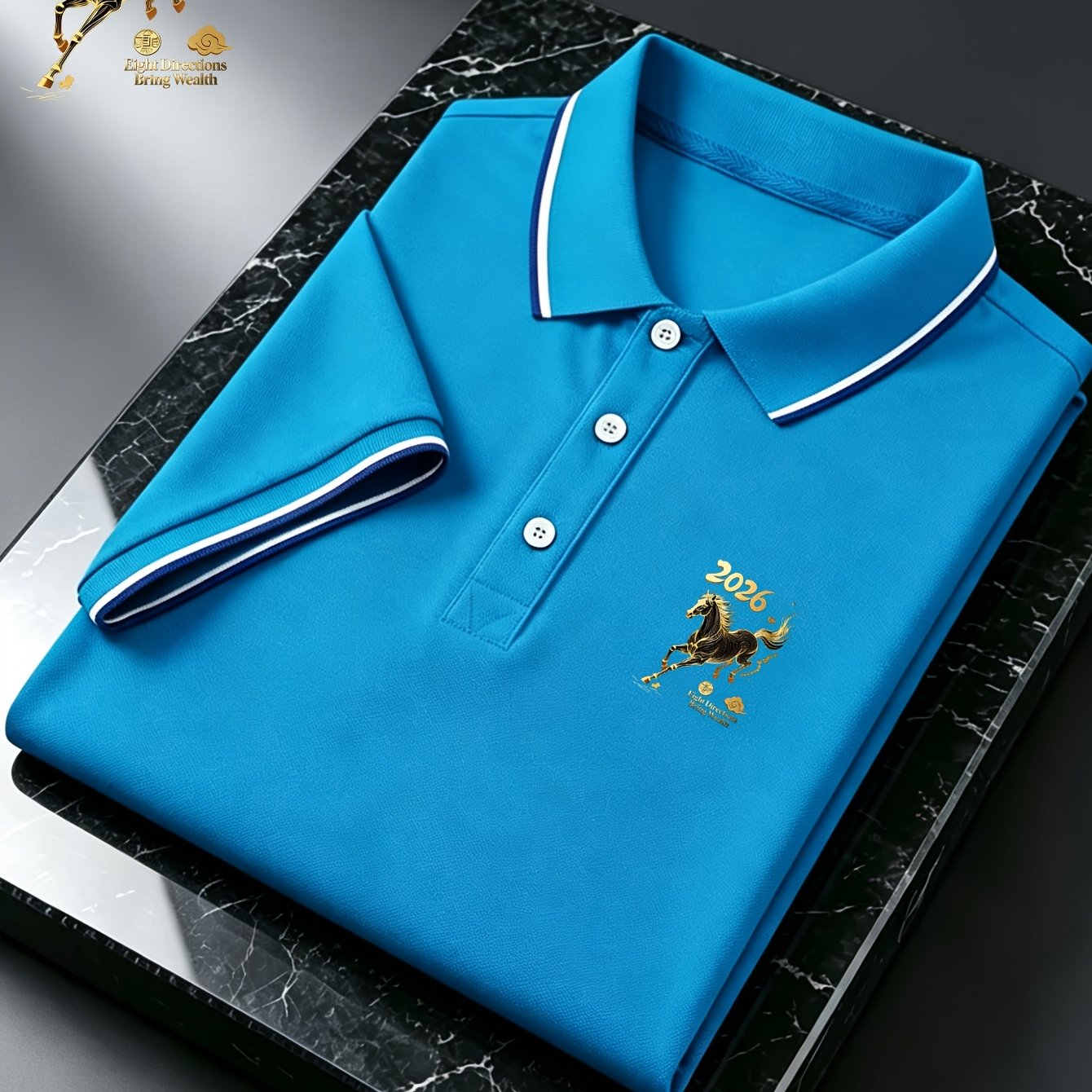 TEMU Horseshoe Pattern For Wealth And Fortune; 1pc High Quality Men's Shirt; Polyester Fabric; Regular Fit; Top; Summer Short Sleeve T-shirt; Gift;