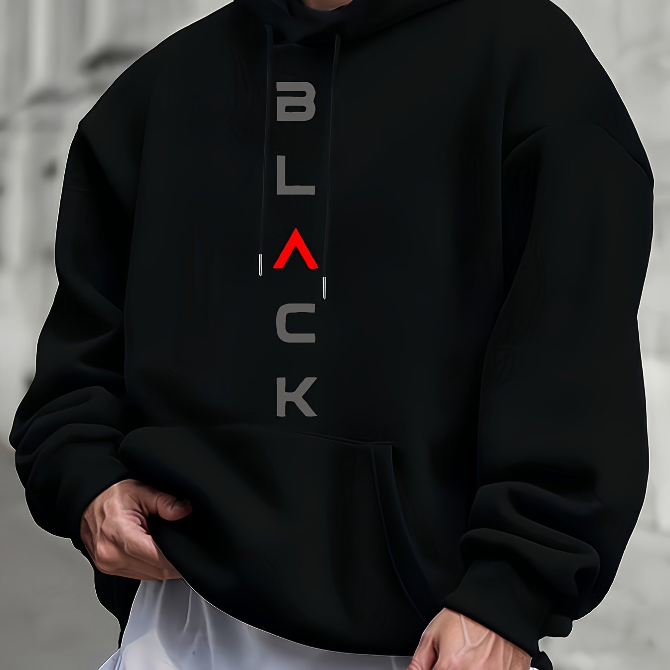 Image of A Black Vertical Text Design Trendy Hoodie For Man's Hoodie High Quality Thick Premium Sweatshirt For Casual Wear And Street Style Gift For