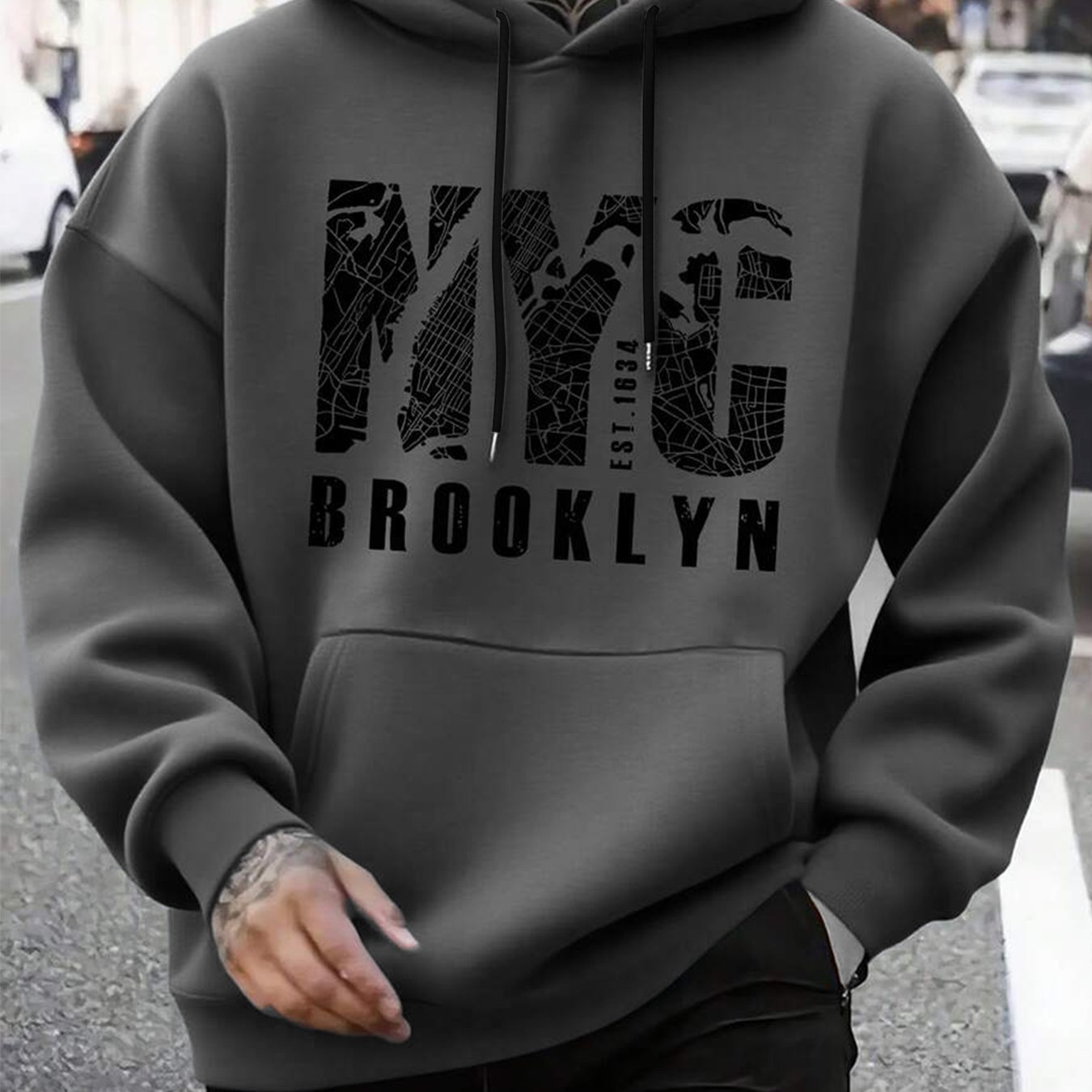 TEMU Design Original Print Zip-up Hoodie, Fashionable Street Trendy Zip-up Hoodie Suitable For Casual Occasions, Autumn/winter Essentials