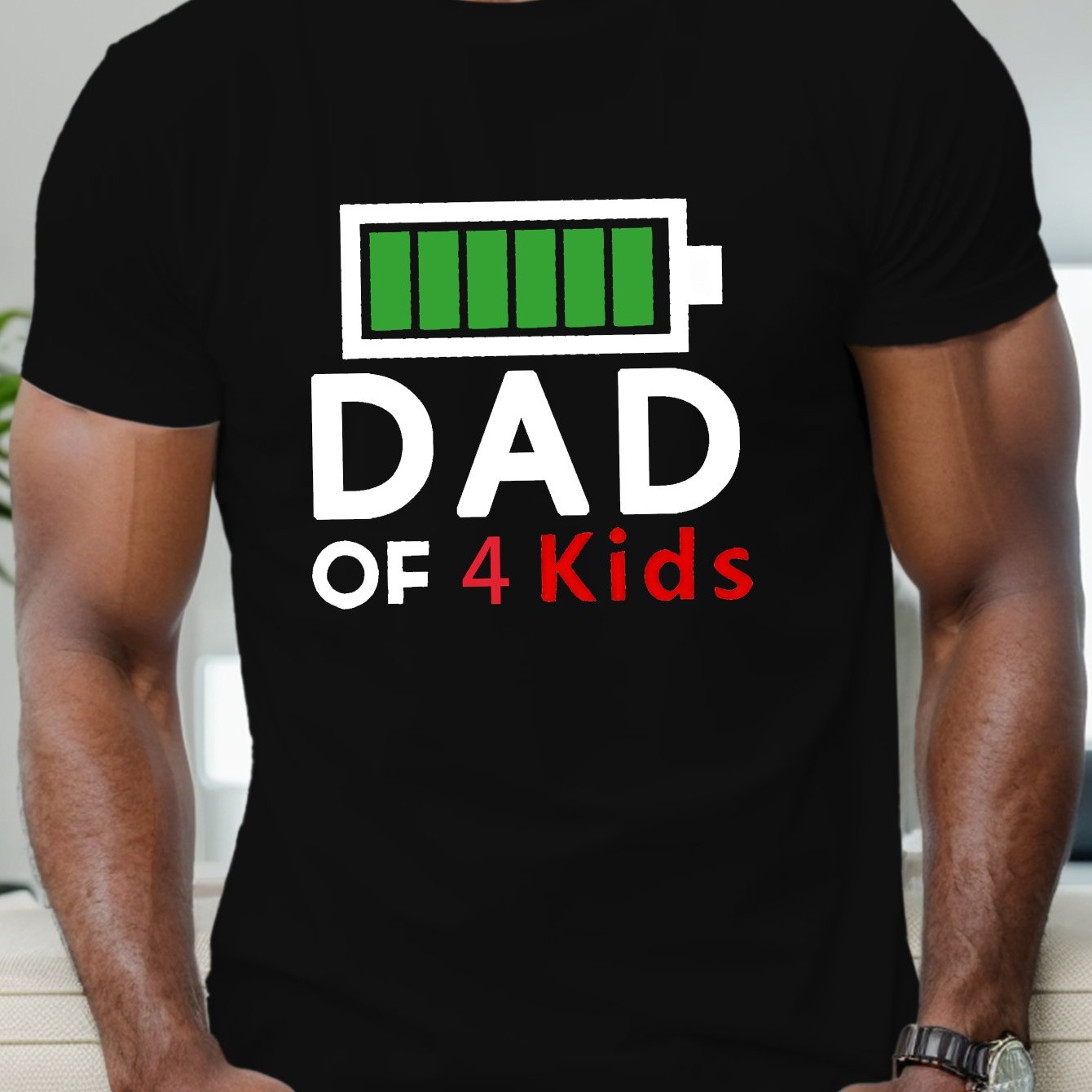TEMU Dad Of Men's T-shirt With 4 - 100% Humor Slogan, Casual Round Neck Short Sleeve Tee For Fathers With 4 Or, Funny Gift For Dads