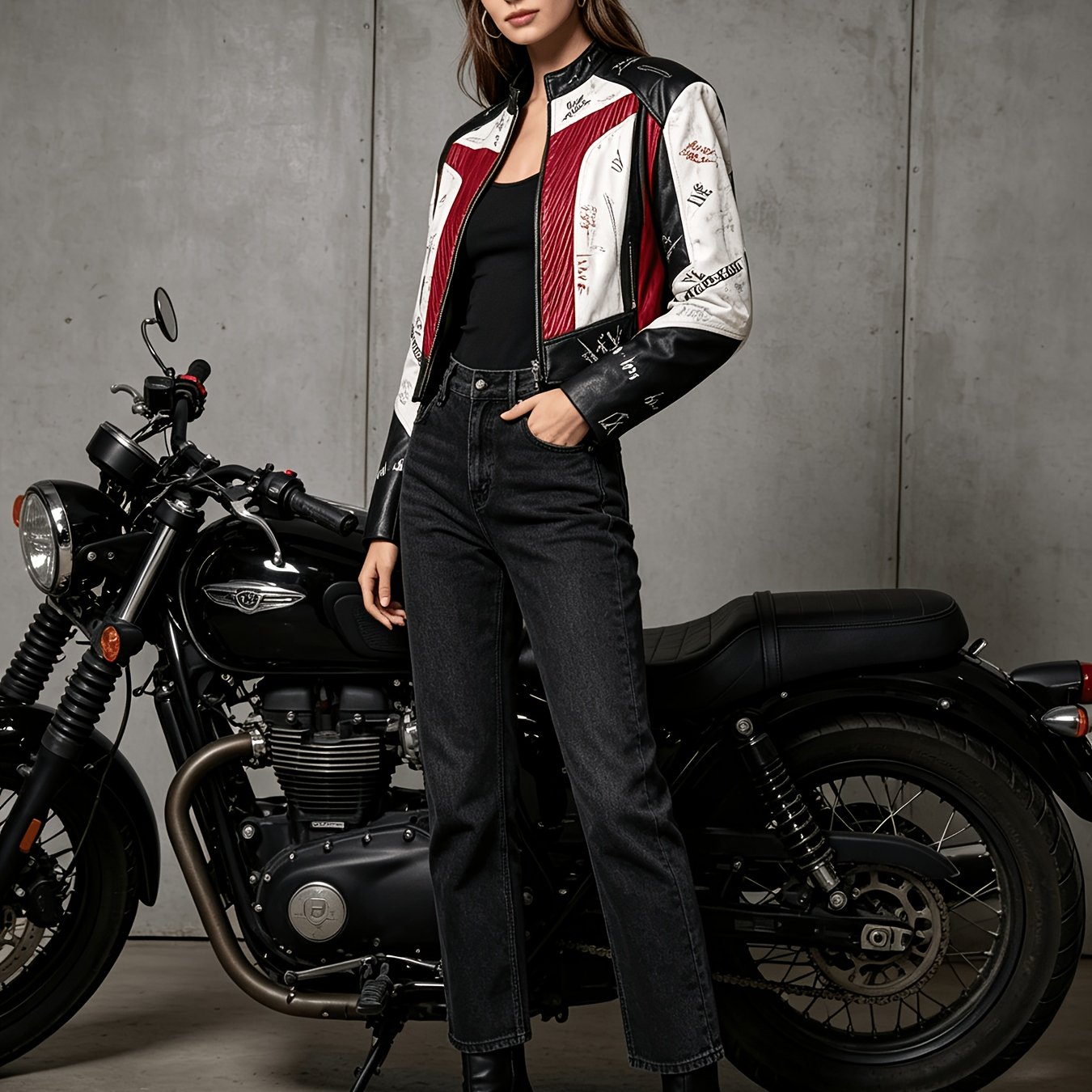TEMU -style Three-tone Short Jacket For Couples, Unisex Zippered Motorcycle Style Riding Jacket
