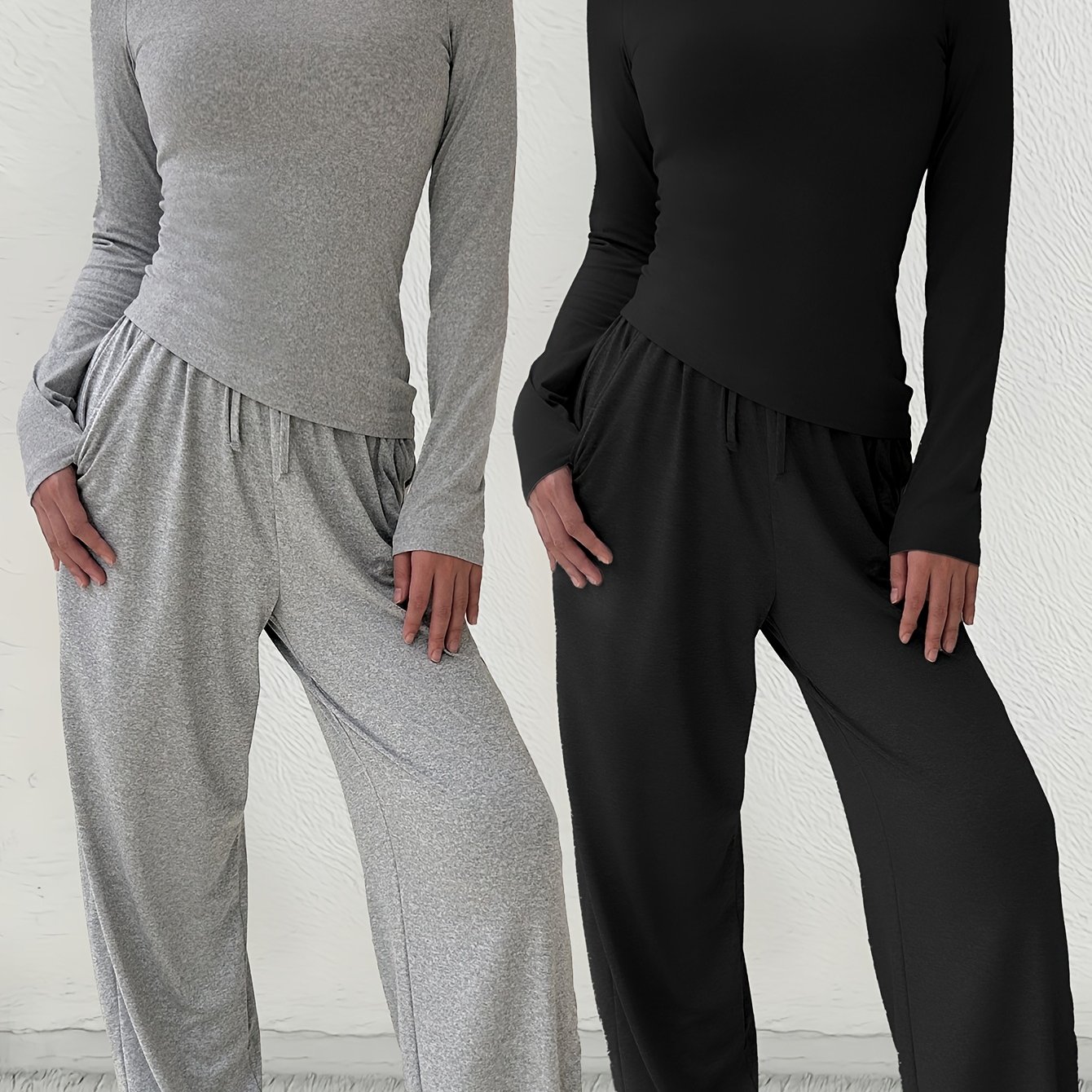 [2pcs Set] Stylish And Comfortable Long-sleeved Long Pants Solid Wear Set