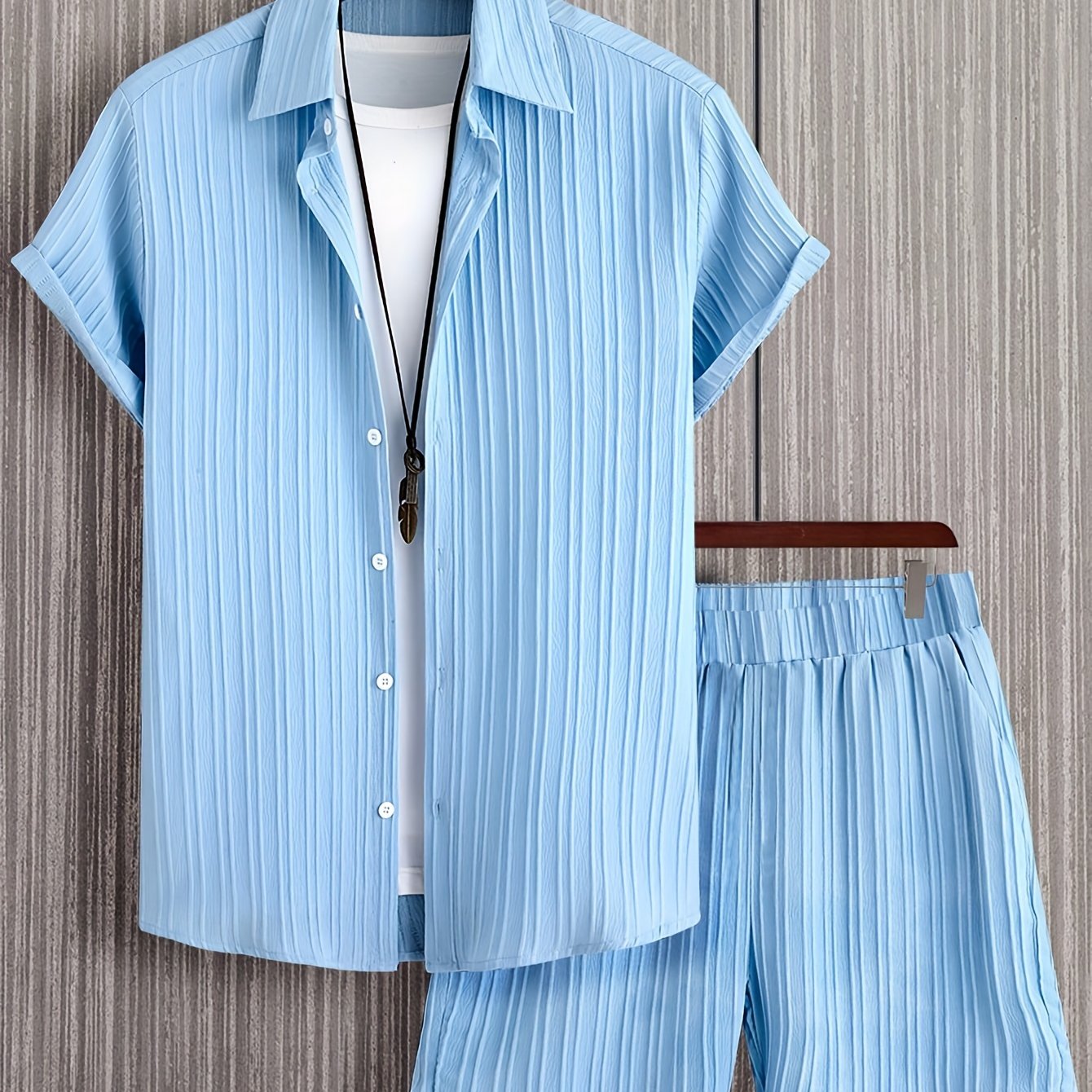 Men's Casual Short Sleeve Shirt And Shorts 2pcs Set
