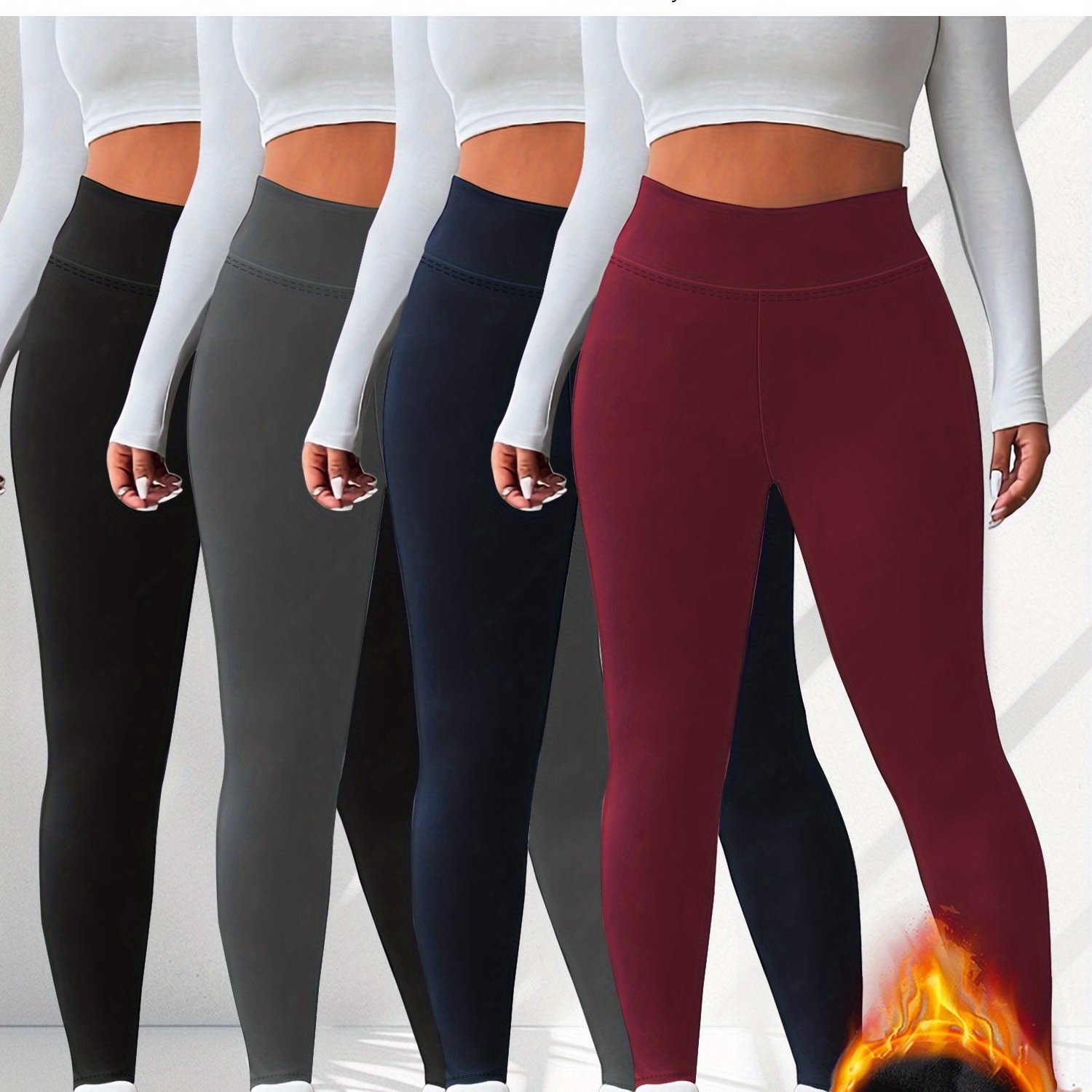 E-shop Plus Size - Plus Size - 4er-Pack High-Waist Fleece 9Min Tights in großen Größen - mit dünner Fleece, neuer Herbst- und Winterstil,