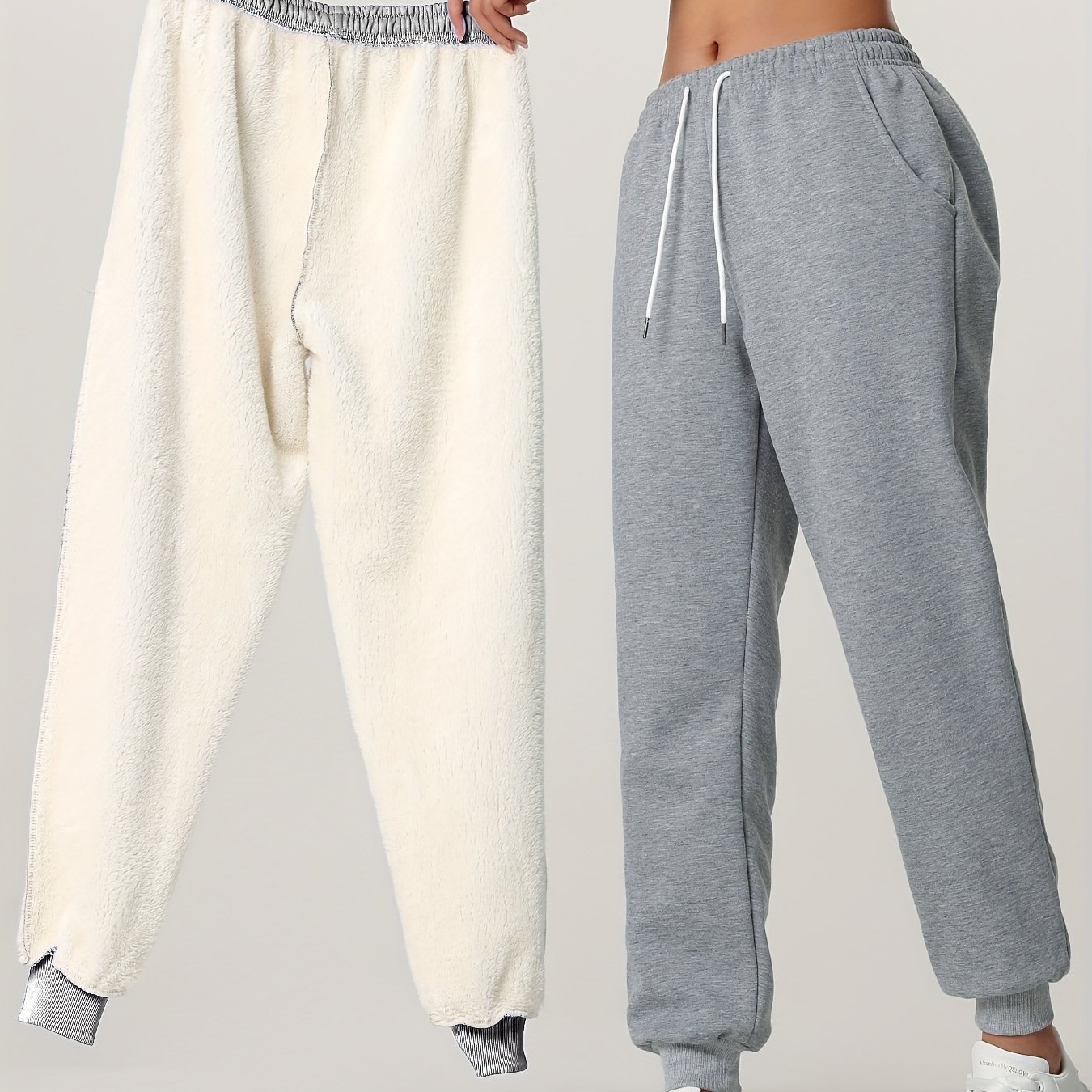 1pc Autumn Winter Women's Long Pants, -lined Warm Casual S Trousers With Elastic Drawstring Waist, Slant Pockets, Windproof Thermal Pants For Winter Daily Home Outing