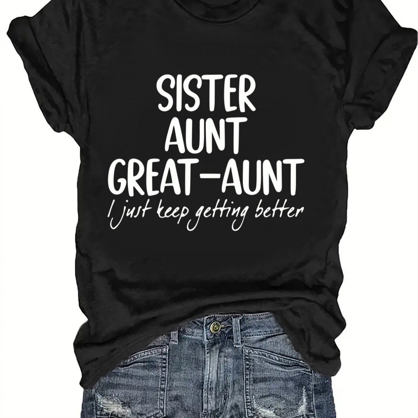 TEMU Cute With A Font, Featuring A Comfortable Round Neck And Short Sleeves, Printed With ' '. Ideal For Family , Birthdays, Or Stylish !