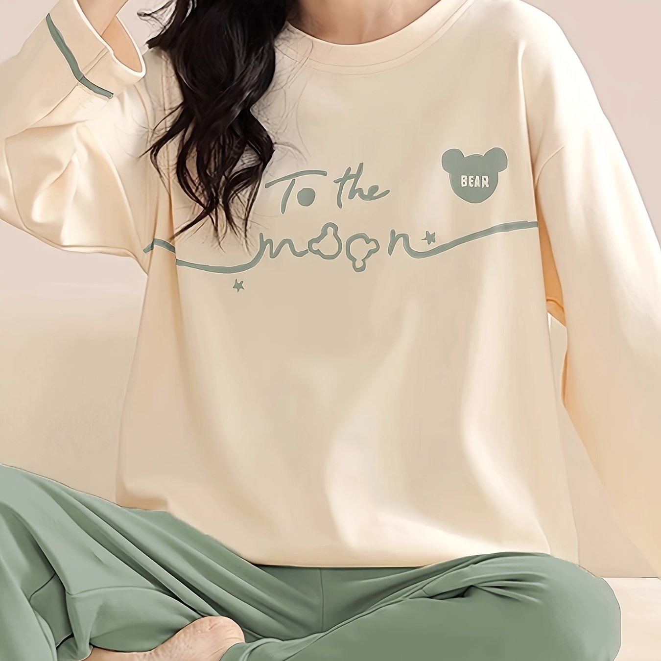E-shop Frühling und Herbst Cartoon-Muster Pyjama-Set, Bequemes Damen-Zuhause-Outfit für gemütliche Trageweise