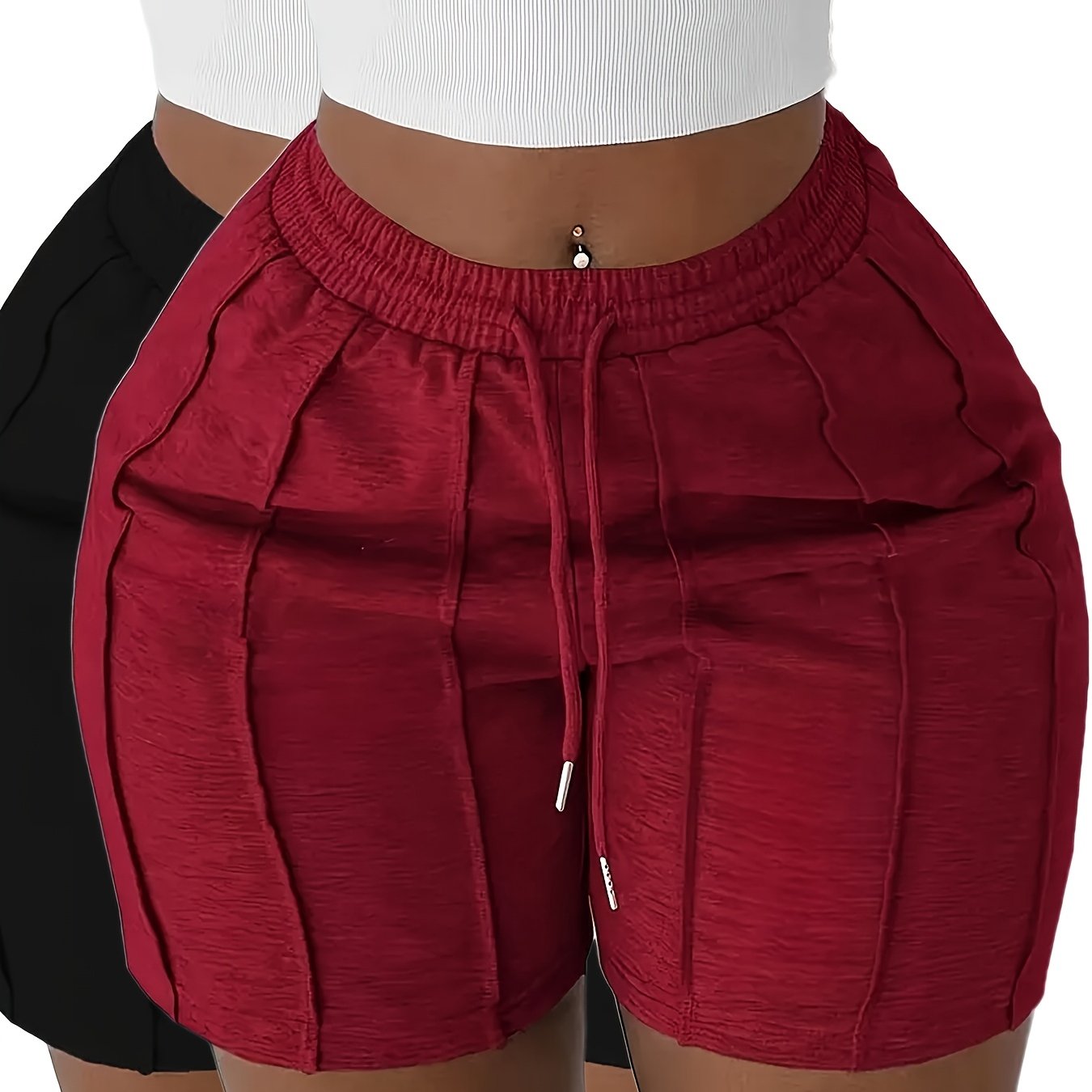TEMU (2pcs)solid Color Drawstring Sports Shorts With Elastic Waistband And Slant Pockets, For Women /summer/autumn.
