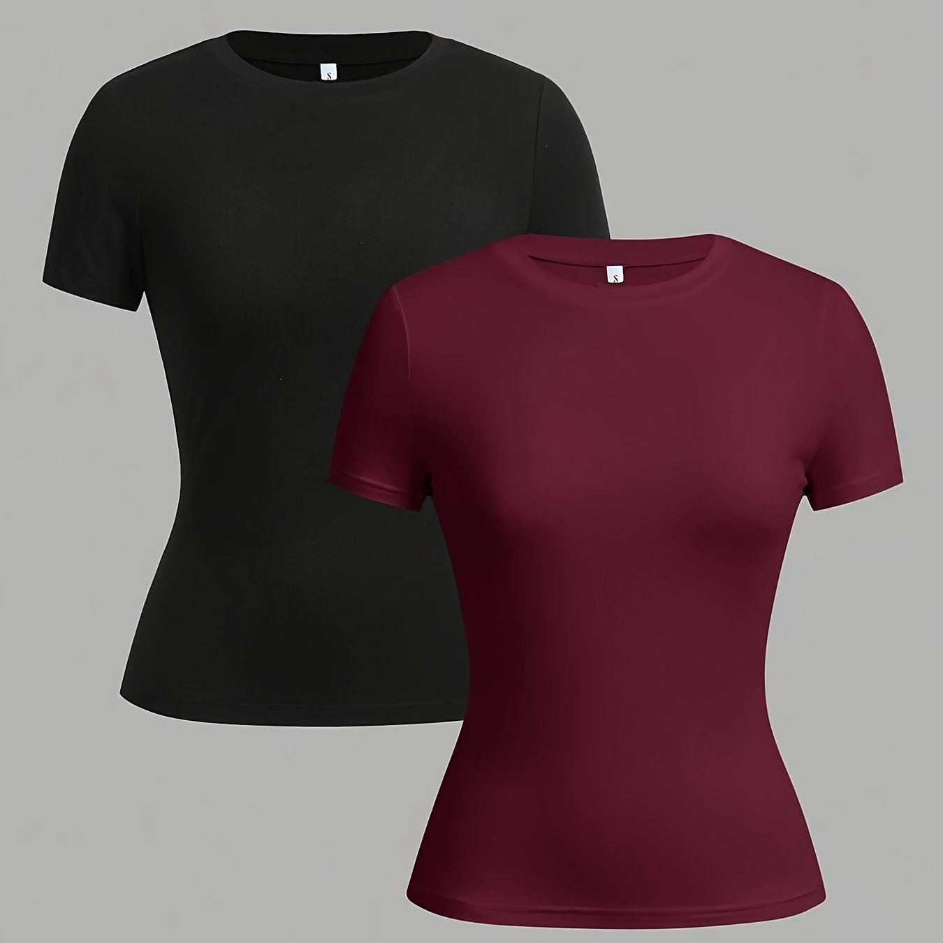 E-shop Ein schlichtes zweiteiliges Set mit Unifarben und einem kurzärmeligen Oberteil mit Rundhalsausschnitt, ideal für lässiges Layering im Frühling