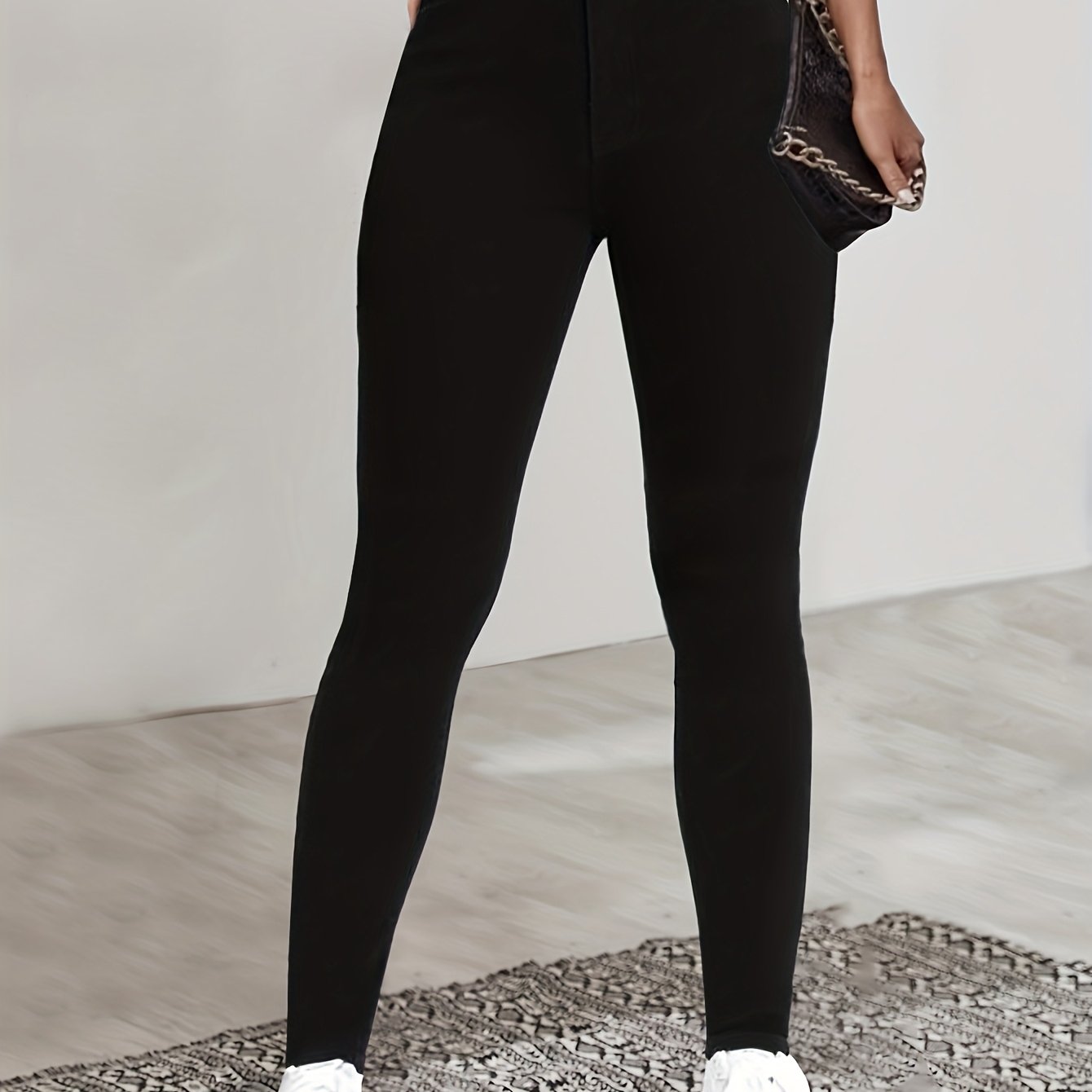Image of Chic High-waisted Slim Fit Mock Jeans, Ultra-stretchy Basic Pants, Slim-fit Solid Color Versatile Casual Mock Jeans, For Daily Wear, Machishable, Fade-resistant