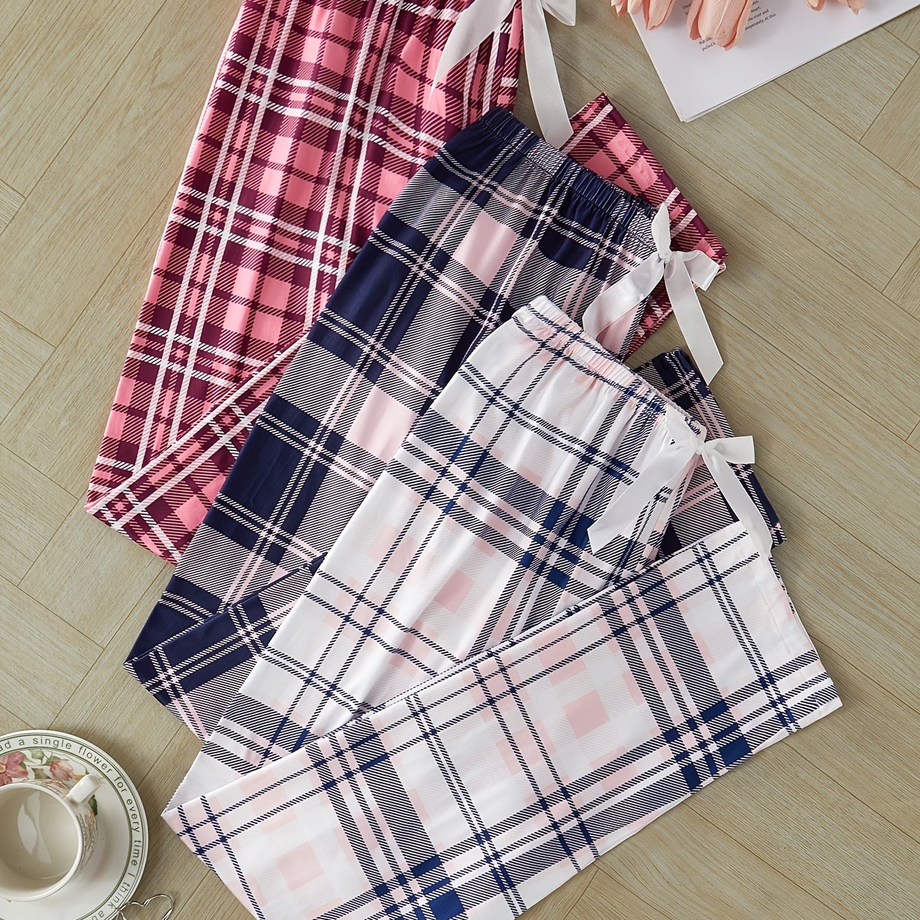 3-pack Fashionable Plaid Women' Pants | With Bow Details, Suitable For