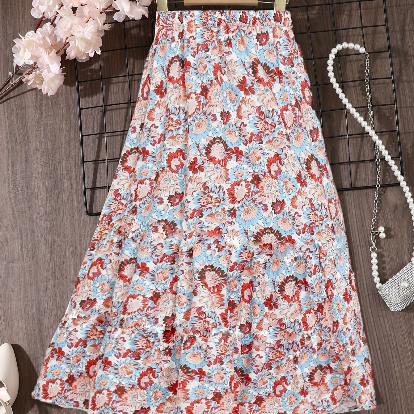 girls bohemian style maxi skirt floral print vacation long Temu