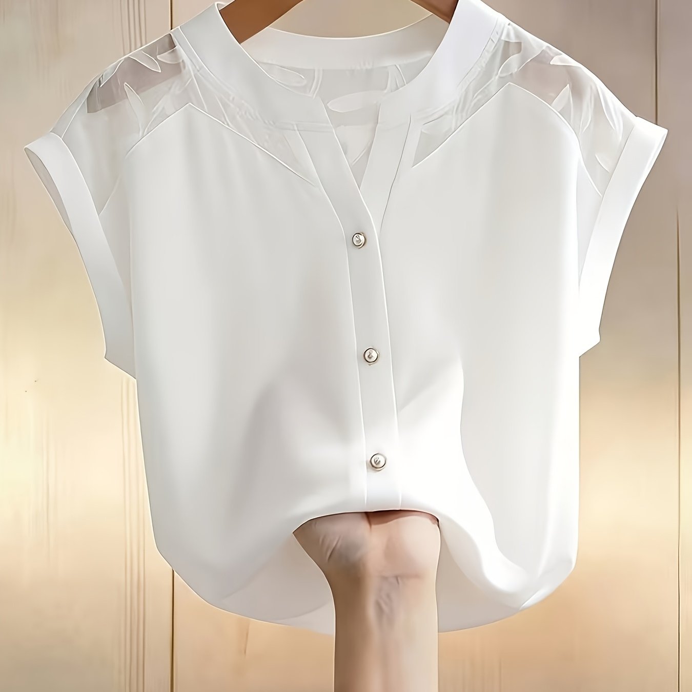 TEMU New Summer Fashionable And Beautiful Solid Color Short-sleeve Elegant Women's Shirt For Dating, Office, And Commuting