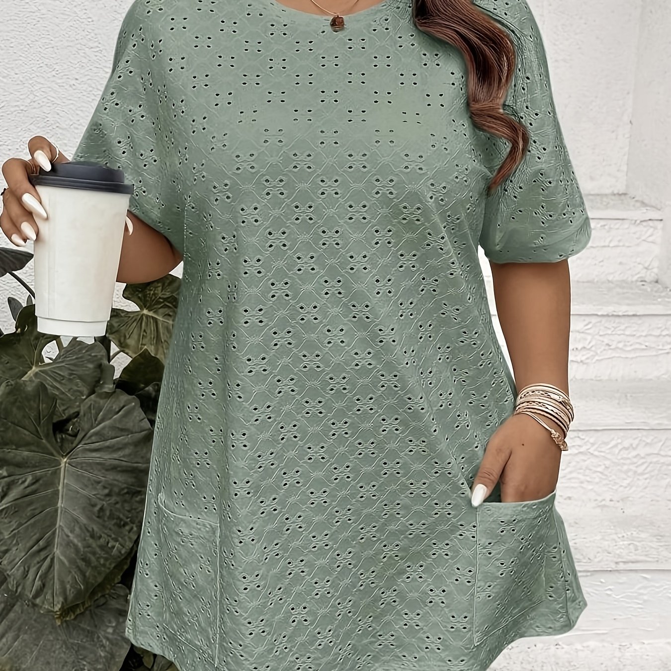 Plus Size - Plus Size - Zahodna pomlad poletje nov stil žep zračna enobarvna majica s kratkimi rokavi