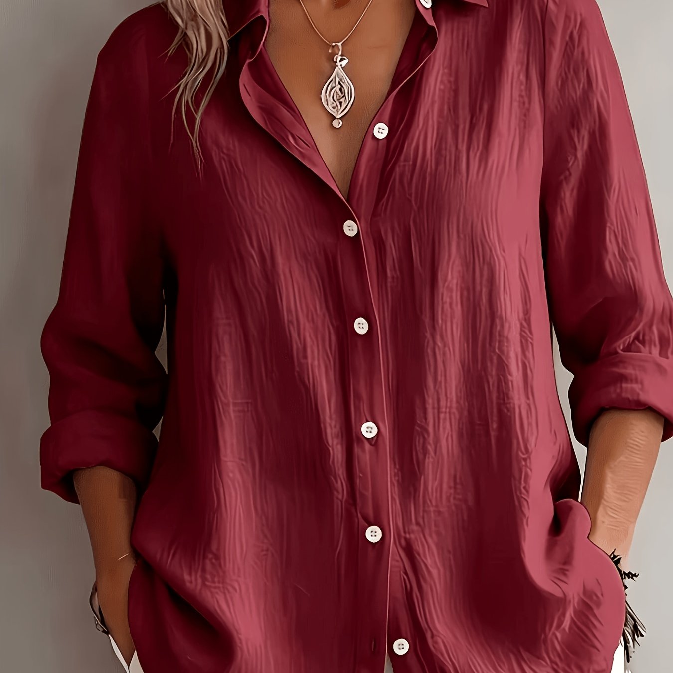 TEMU Women's Elegant Special Edition Button-up Shirt - Collar Long Sleeve Suitable For Office, Commuting & Formal Events, Medium Stretch Breathable