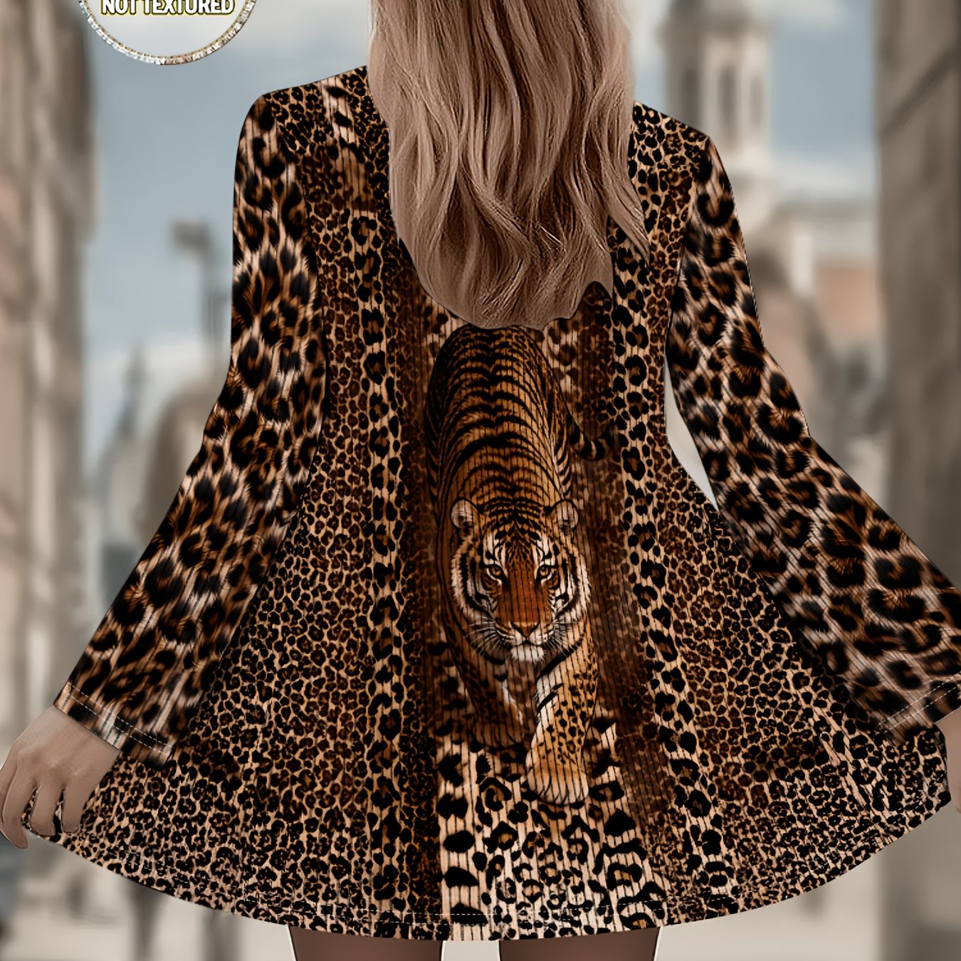 TEMU [printed Design - Not Textured] Women's Elegant Printed Long Cardigan, Casual Jacket, Animal Print, Leopard, Tiger, Animal Pattern , Comfortable