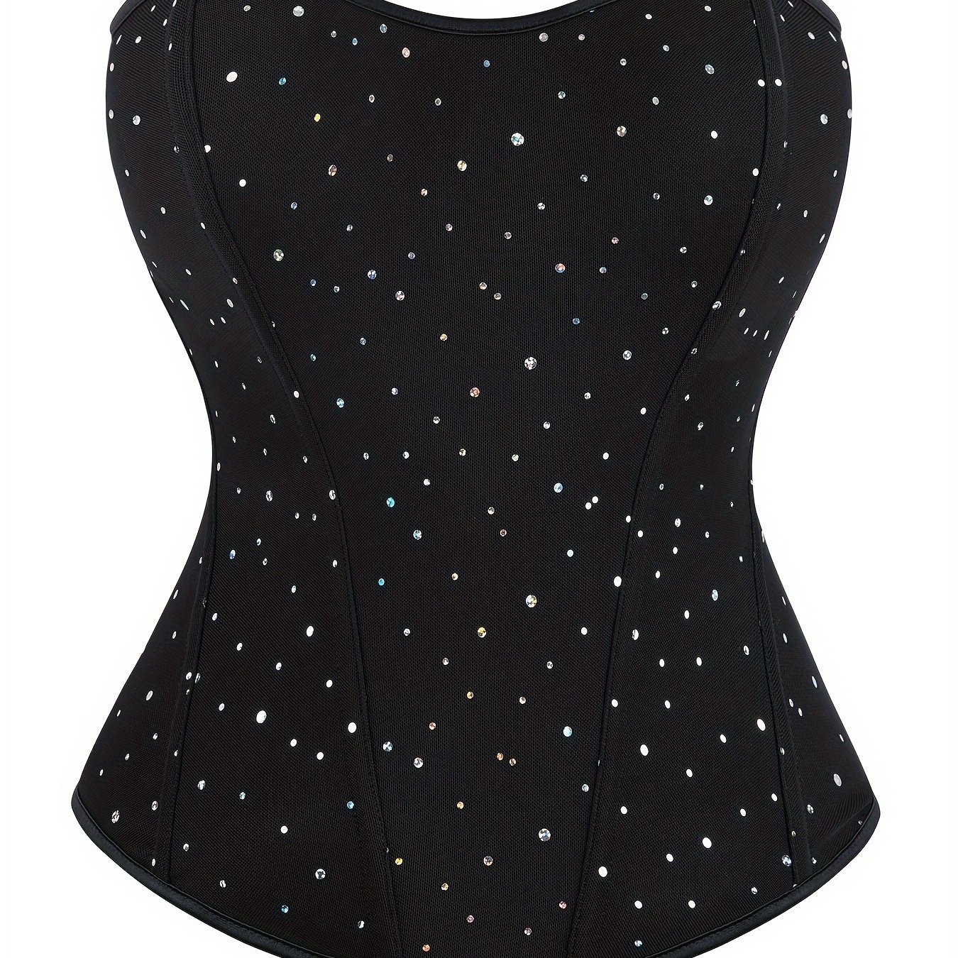 Image of Overbust Corset Breathable Rhinestone Strapless Women's Body Suit Black Halloween Performance Prom Dress Fall Winter