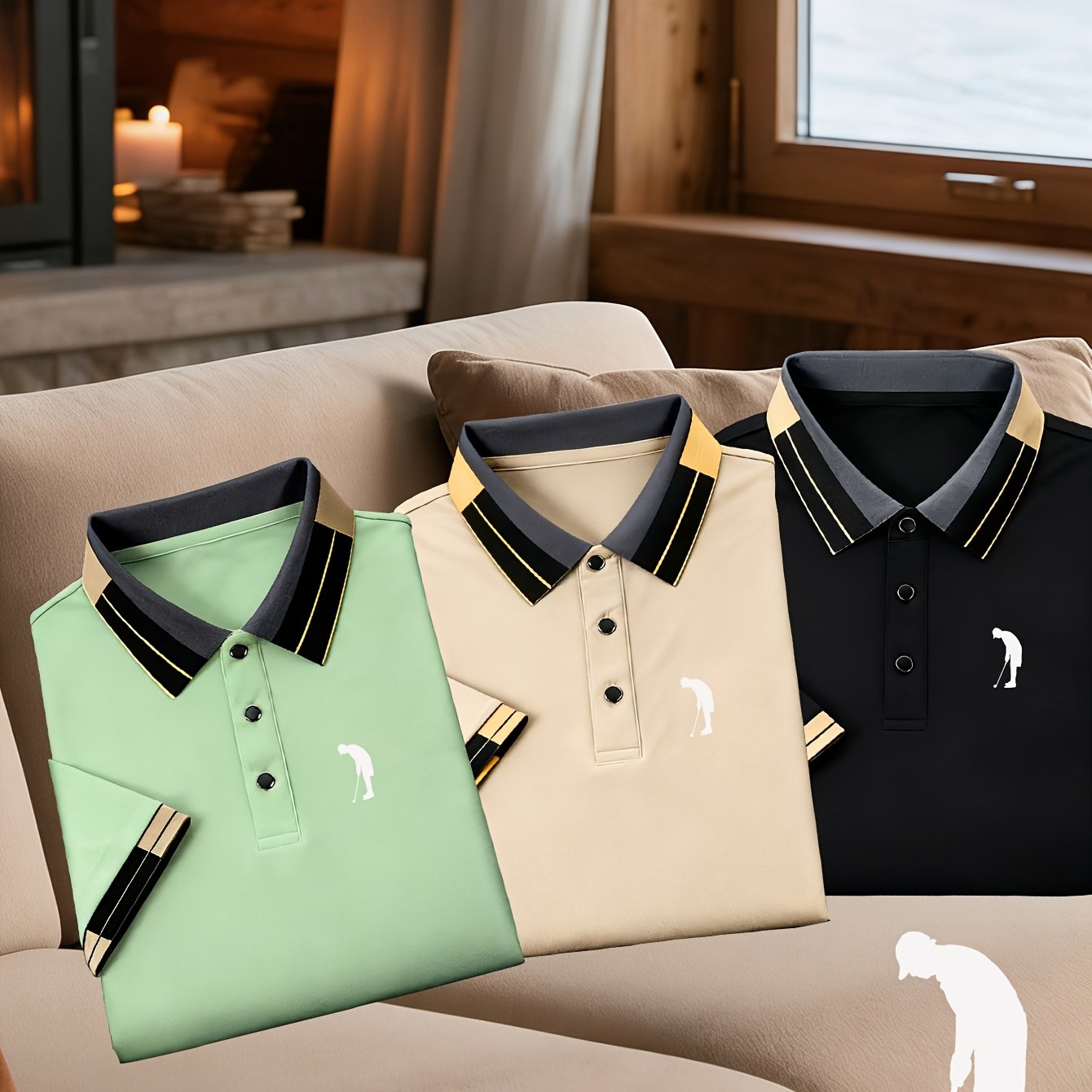 TEMU Lot de 3 polos TH-878 pour homme, nouveaux hauts décontractés et sportifs à manches courtes, imprimés et à color-block haut de gamme, tissu