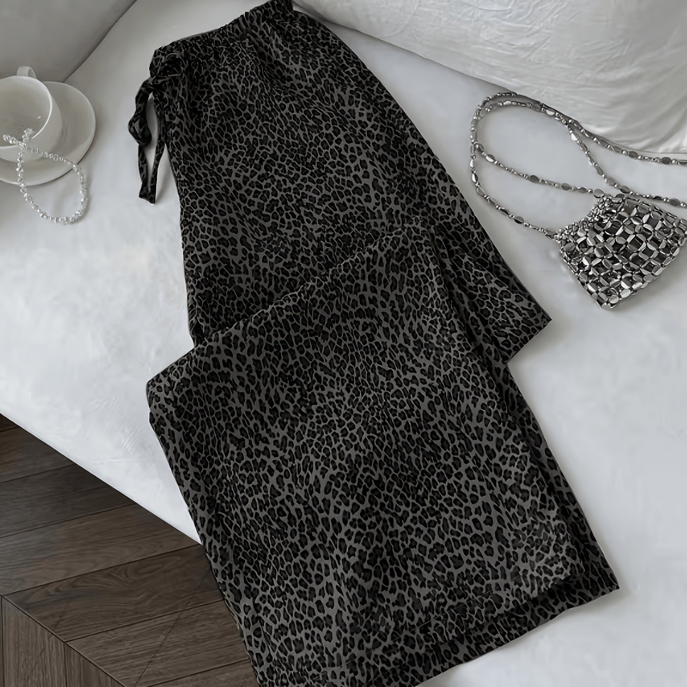 E-shop Retro-Mode-Hose mit Leopardenmuster weitem Bein, elastischer Bund, geeignet für Urlaub, Shopping, Dates, Partys, alltägliche Freizeitkleidung,