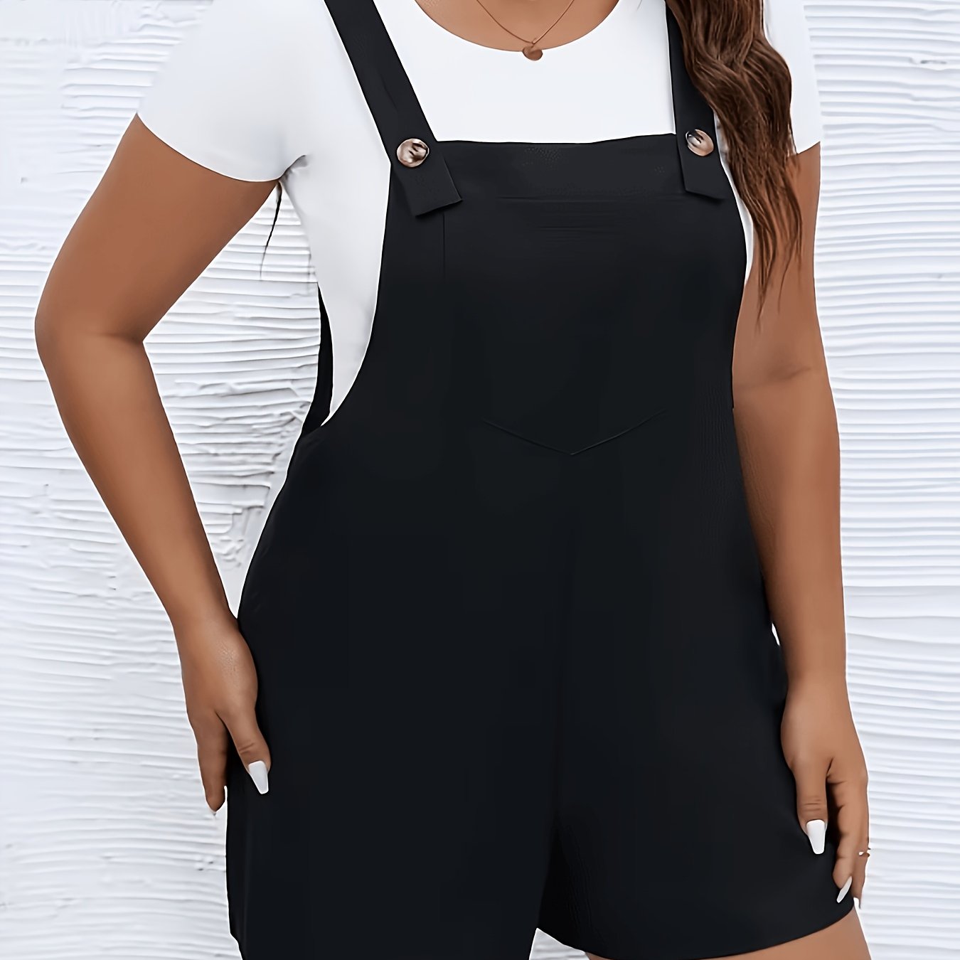 TEMU Plus Size, Plus Size Women's Elegant Sleeveless Square Neck Jumpsuit Shorts