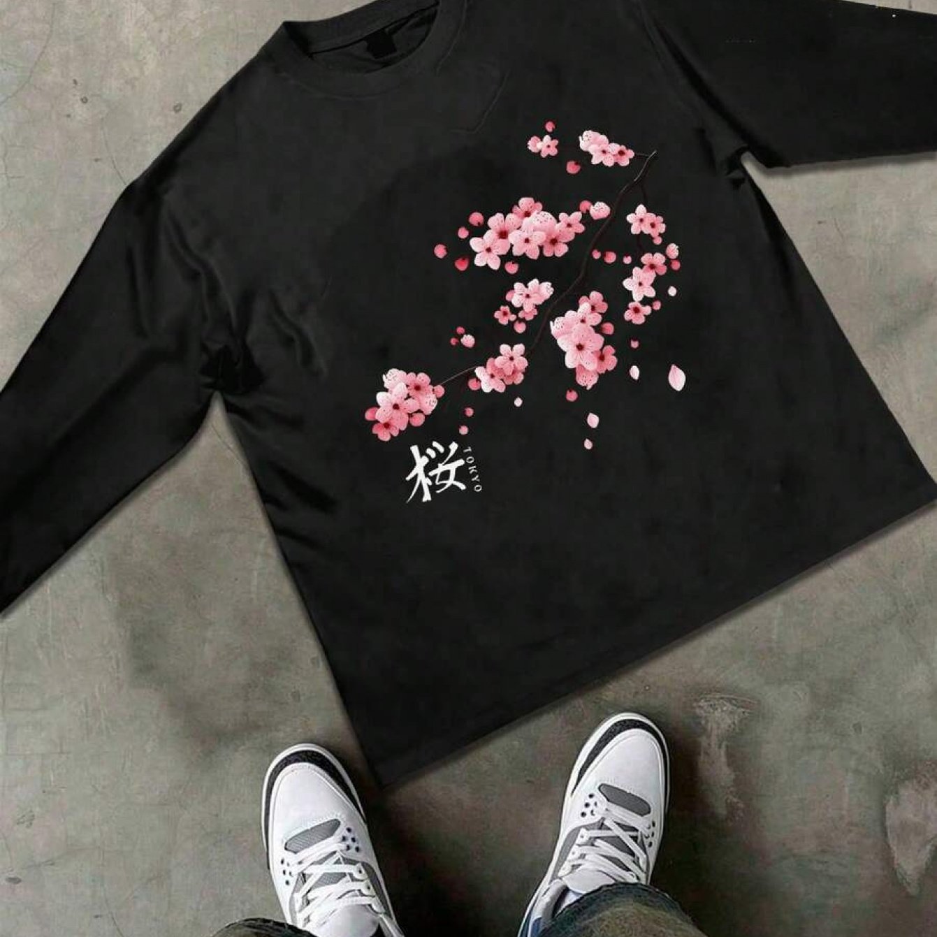 TEMU Men's Oversized Cherry Print Streetwear T-shirt - -inspired Long Sleeve Round Neck Loose Fit Casual Shirt, Machine Washable Korean Fashion Top