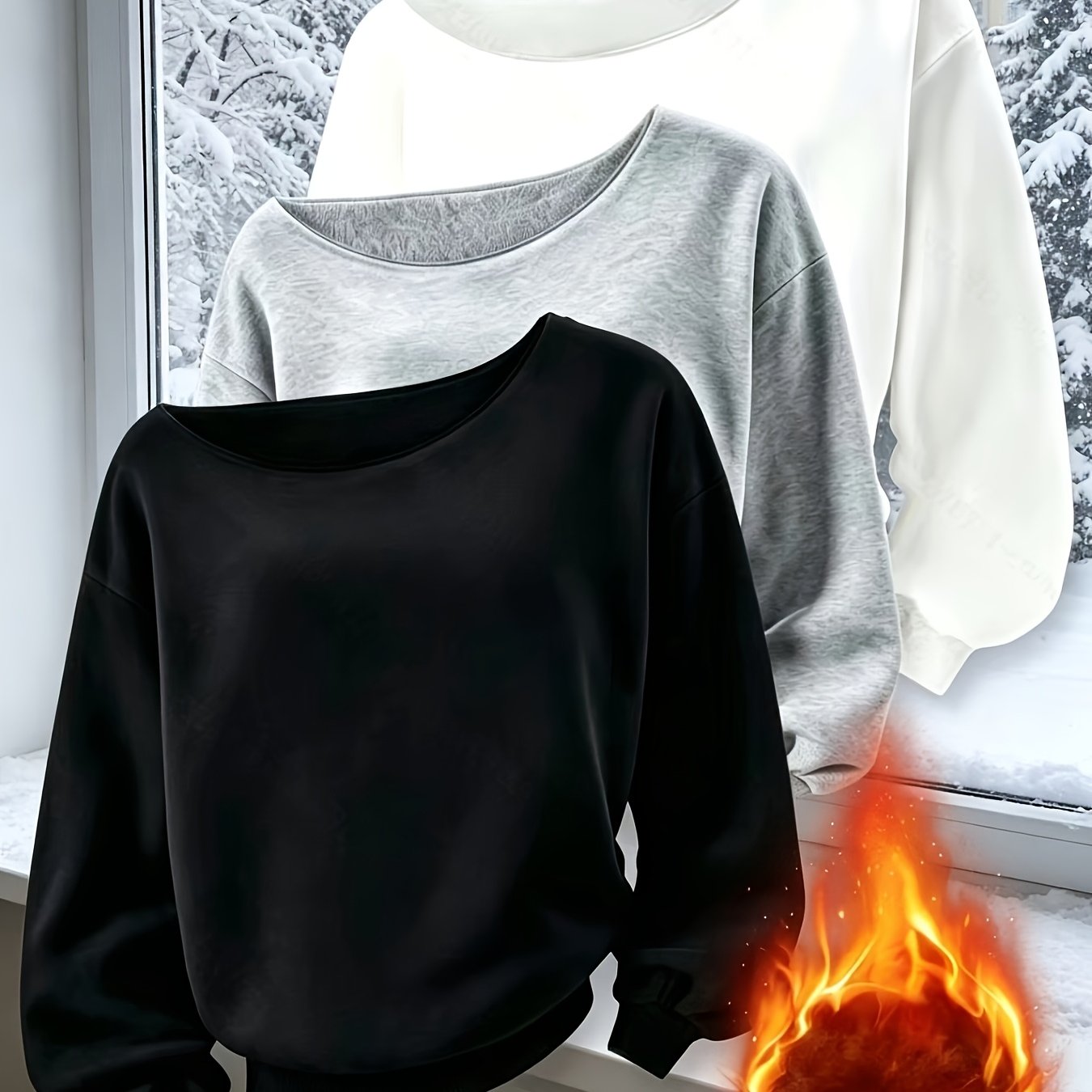 TEMU Women's Casual Fashion Versatile Autumn Winter Daily Warm 3pcs Set Solid -shoulder Style Athletic Top