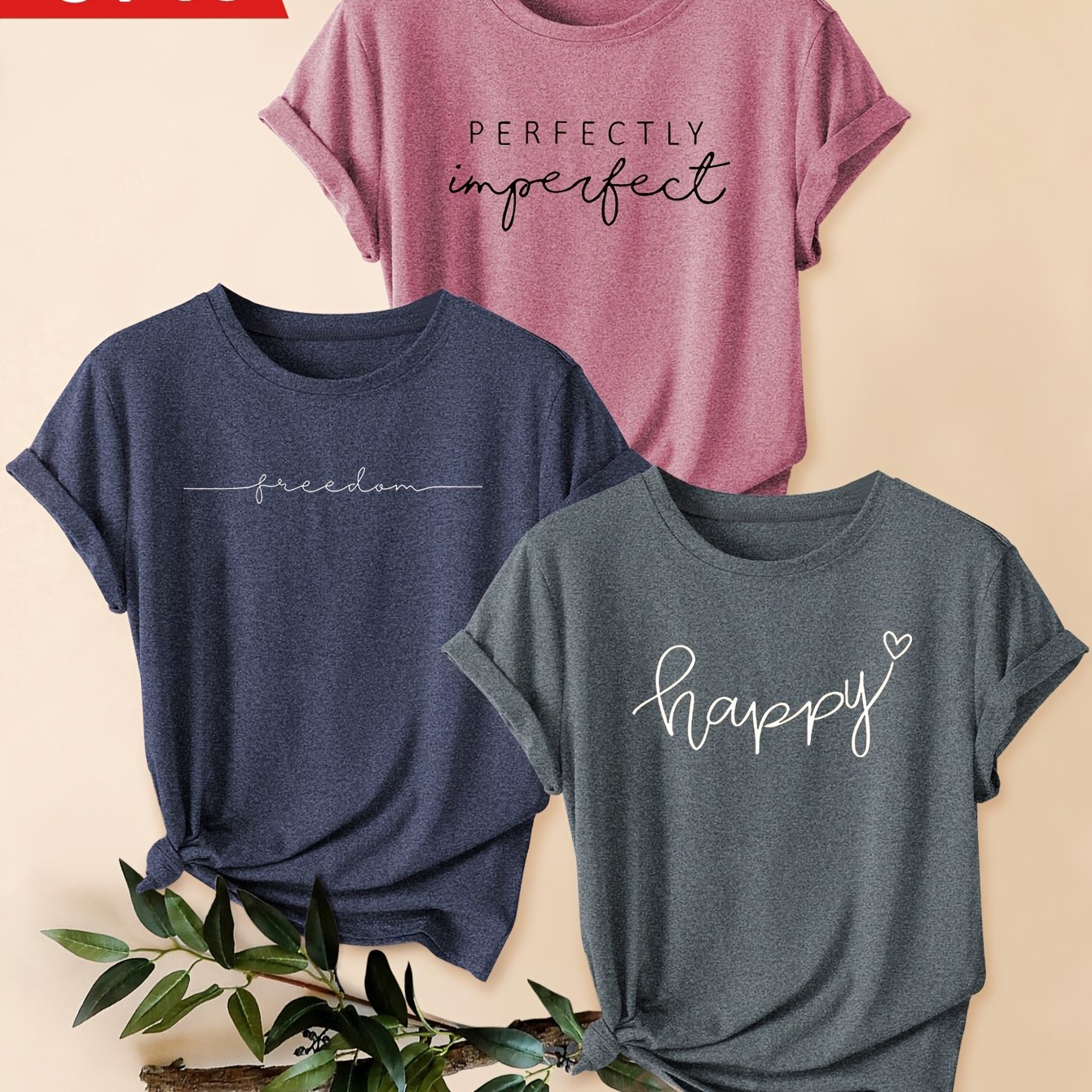 Mixed Pack Letter Print Fashion Retro Style Women's Summer Casual Athletic Neck Short Sleeve T-shirt