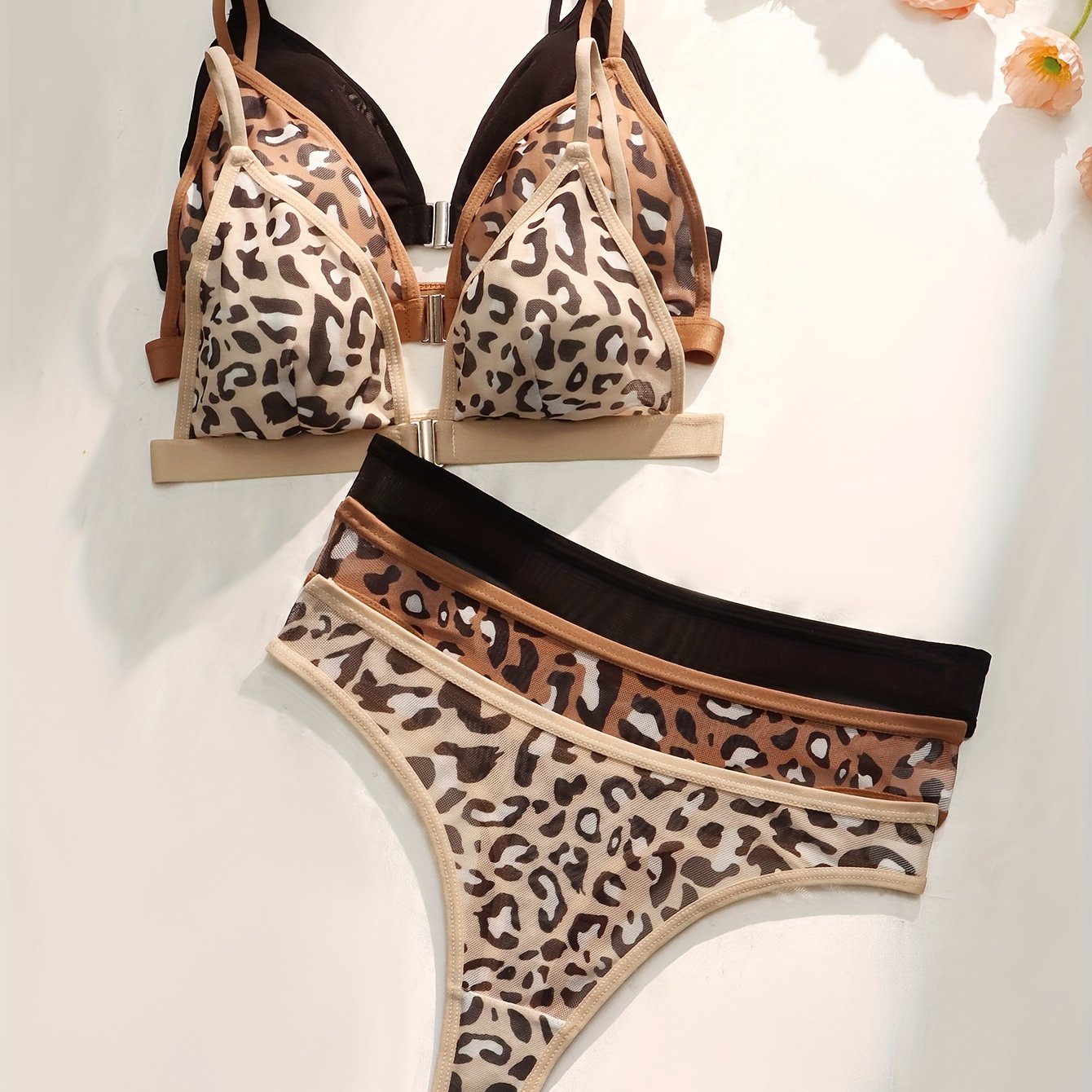TEMU 3 Sets Of European And American Leopard Print Comfortable Front Printed Women's Suit, 6pcs Set